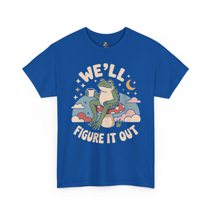 We'll Figure It Out Cute Relaxed Frog Moonlit Illustration T‑Shirt | TEEZOCA 