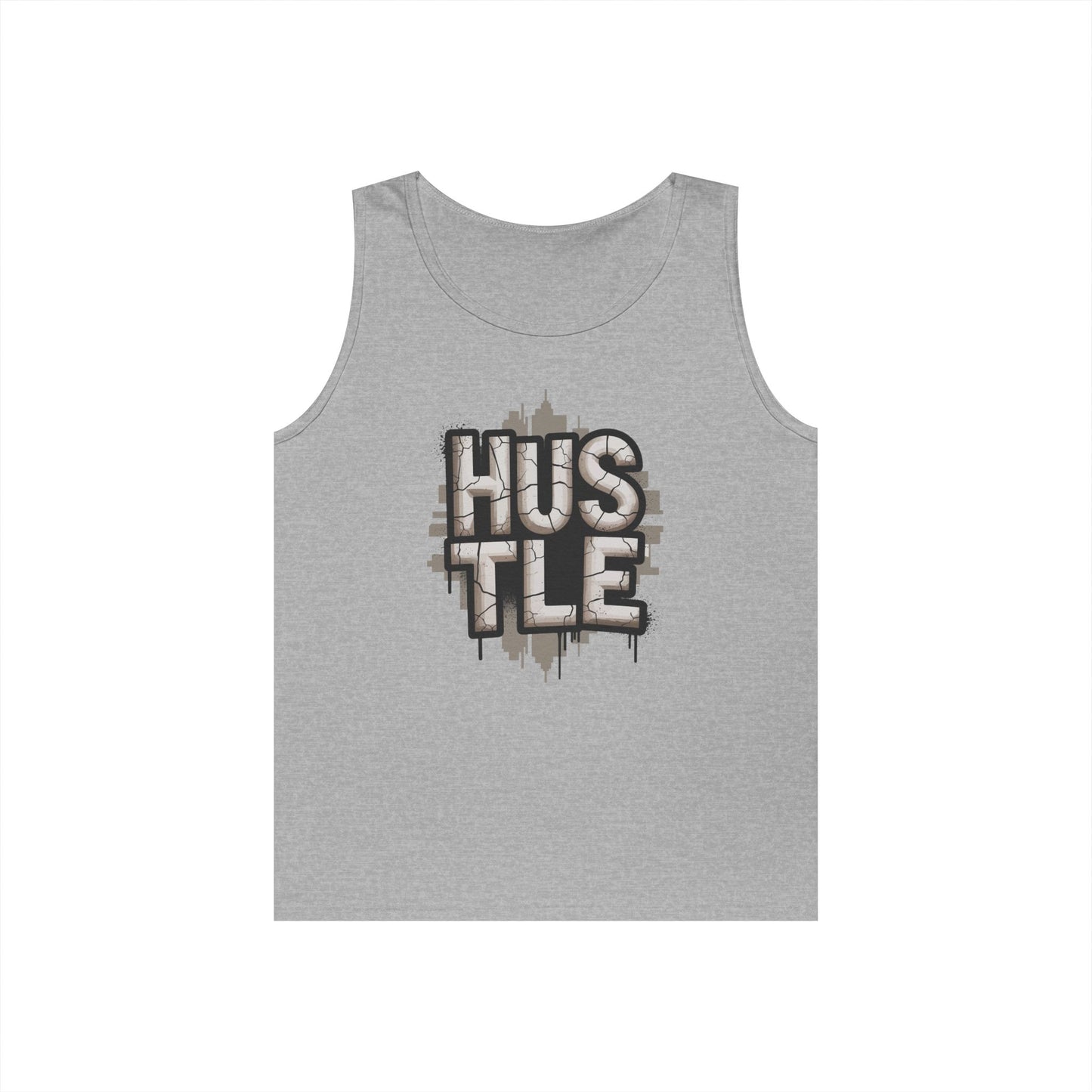 HUSTLE Cracked Street Typography Skyline Unisex Tank Top for Grind Mode | TEEZOCA 