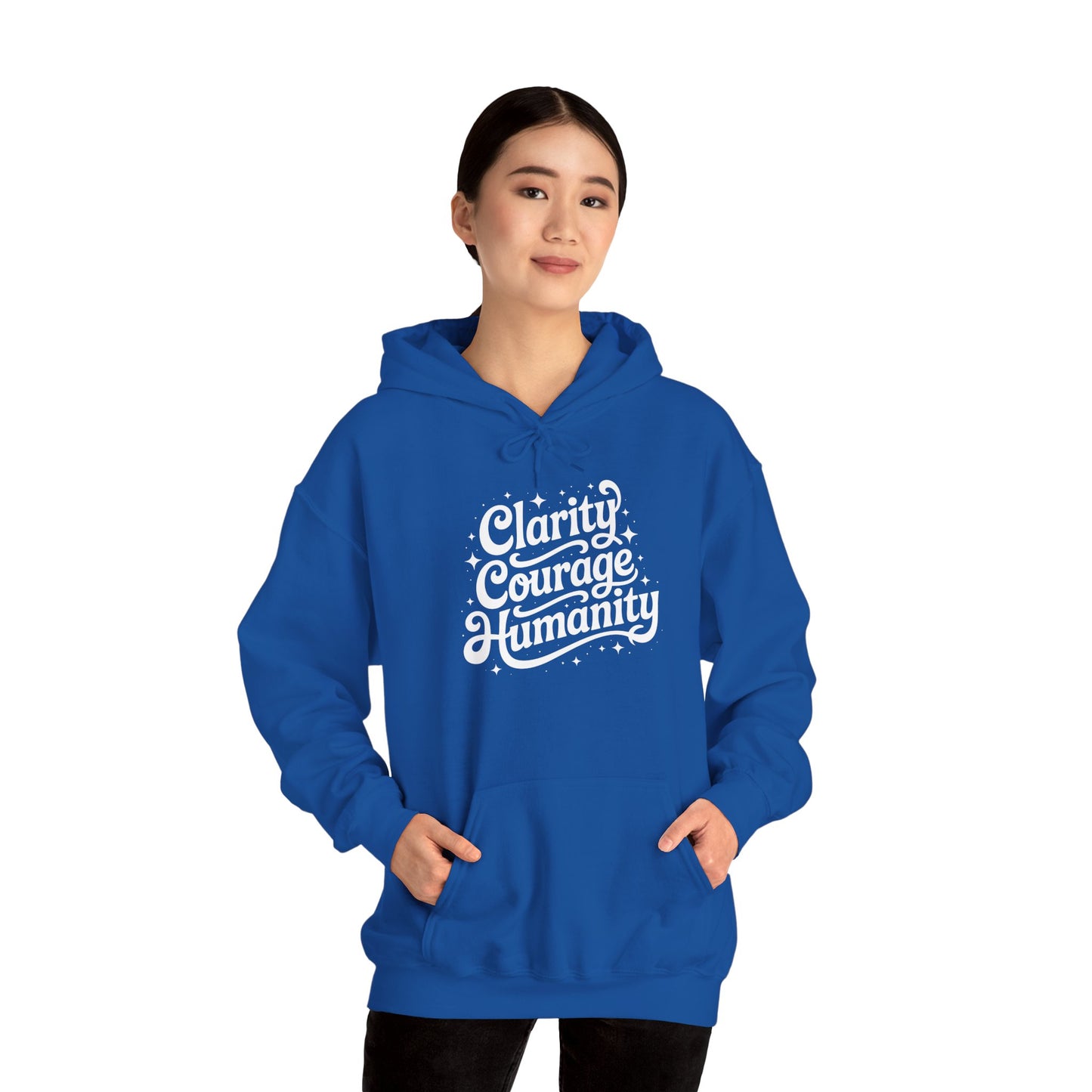 TEEZOCA clarity courage humanity text Unisex Heavy Blend Hoodie clean aesthetic - Clarity Courage Humanity Typography Unisex Heavy Blend Hoodie | TEEZOCA 
