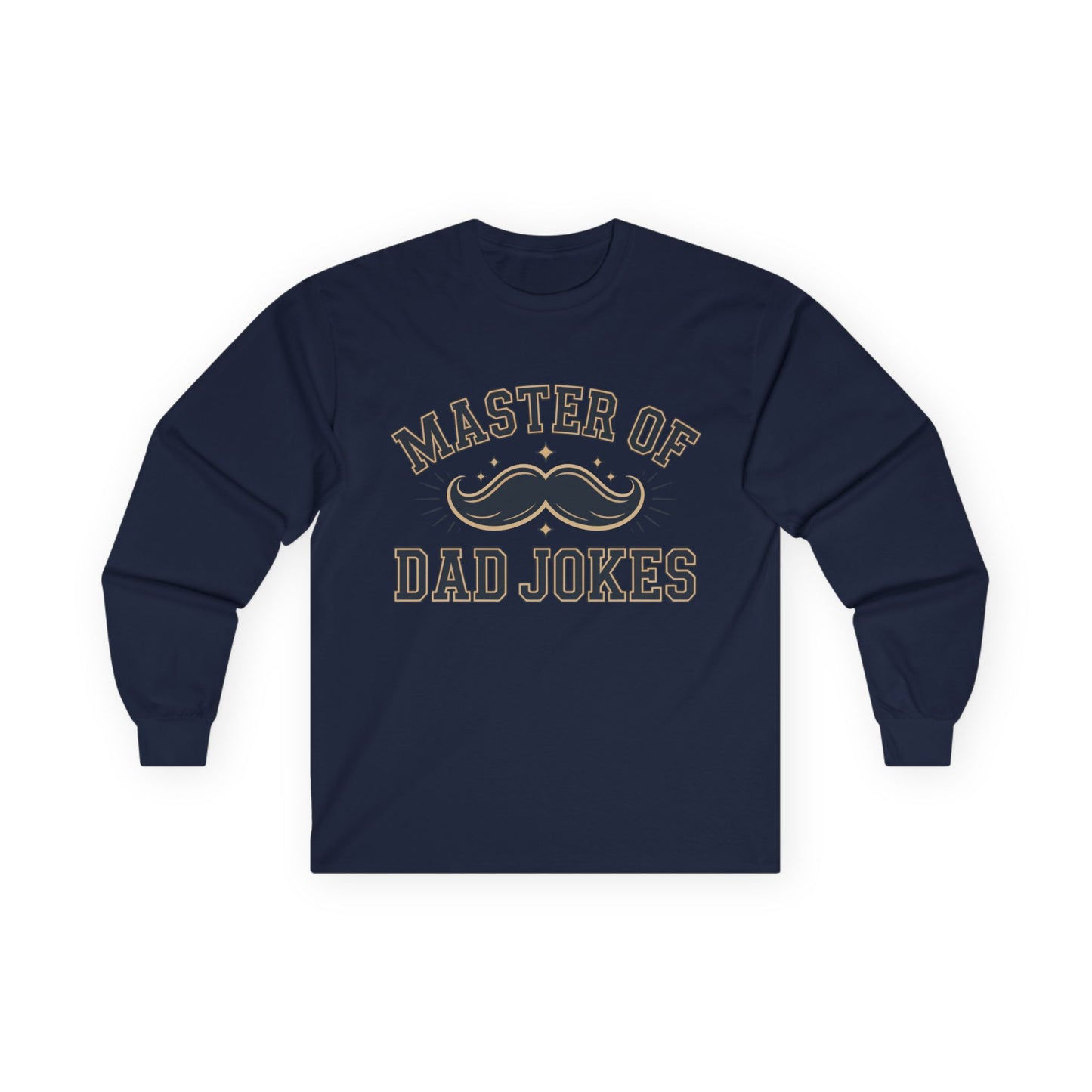 TEEZOCA classic dad humor unisex long-sleeve shirt Navy blue long-sleeve shirt with 'Master of Dad Jokes' text on a white background