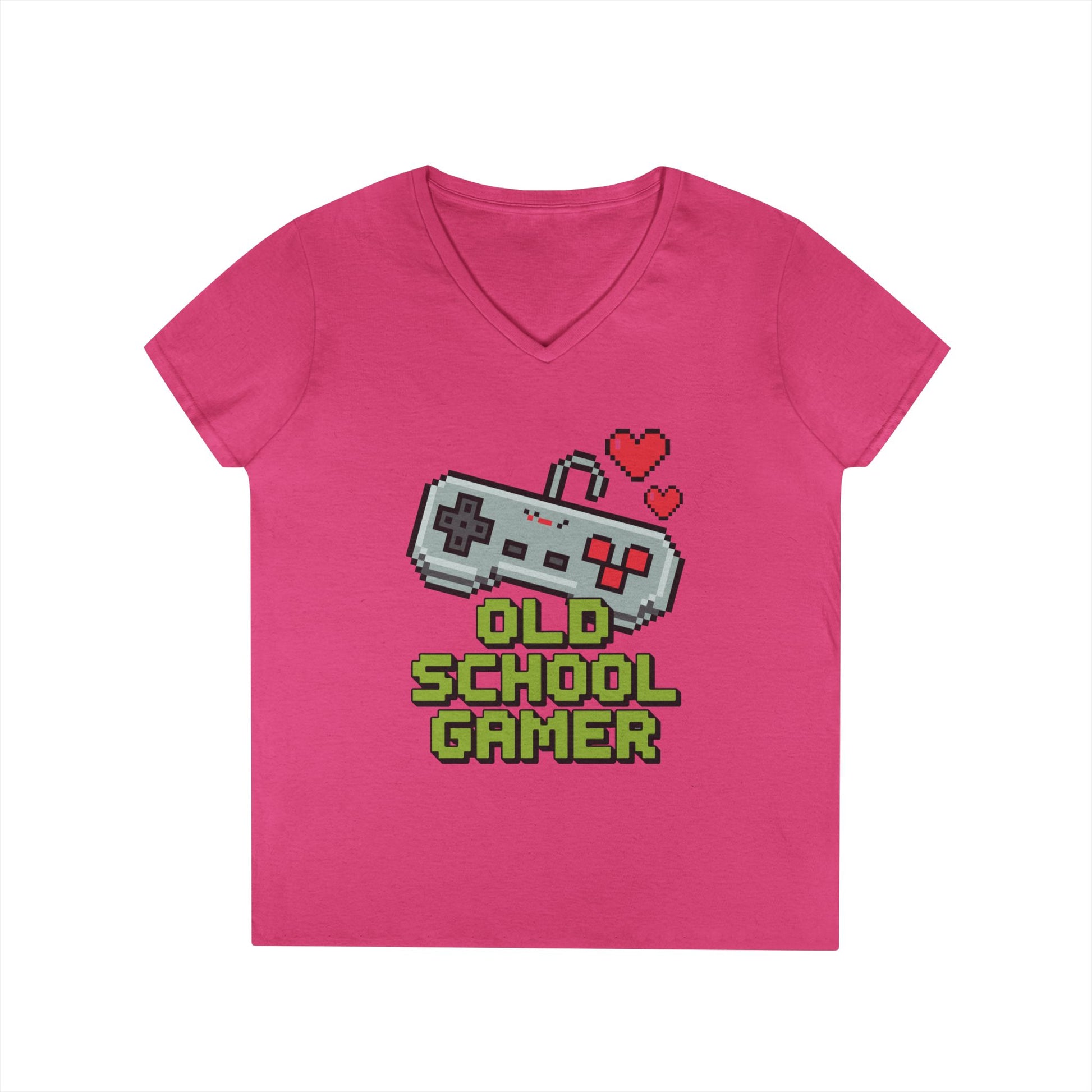 Old School Gamer Pixel Art V-Neck T-Shirt for Retro Gaming Queens | TEEZOCA 