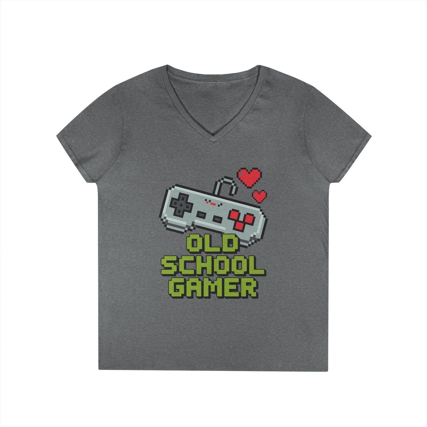 Old School Gamer Pixel Art V-Neck T-Shirt for Retro Gaming Queens | TEEZOCA 