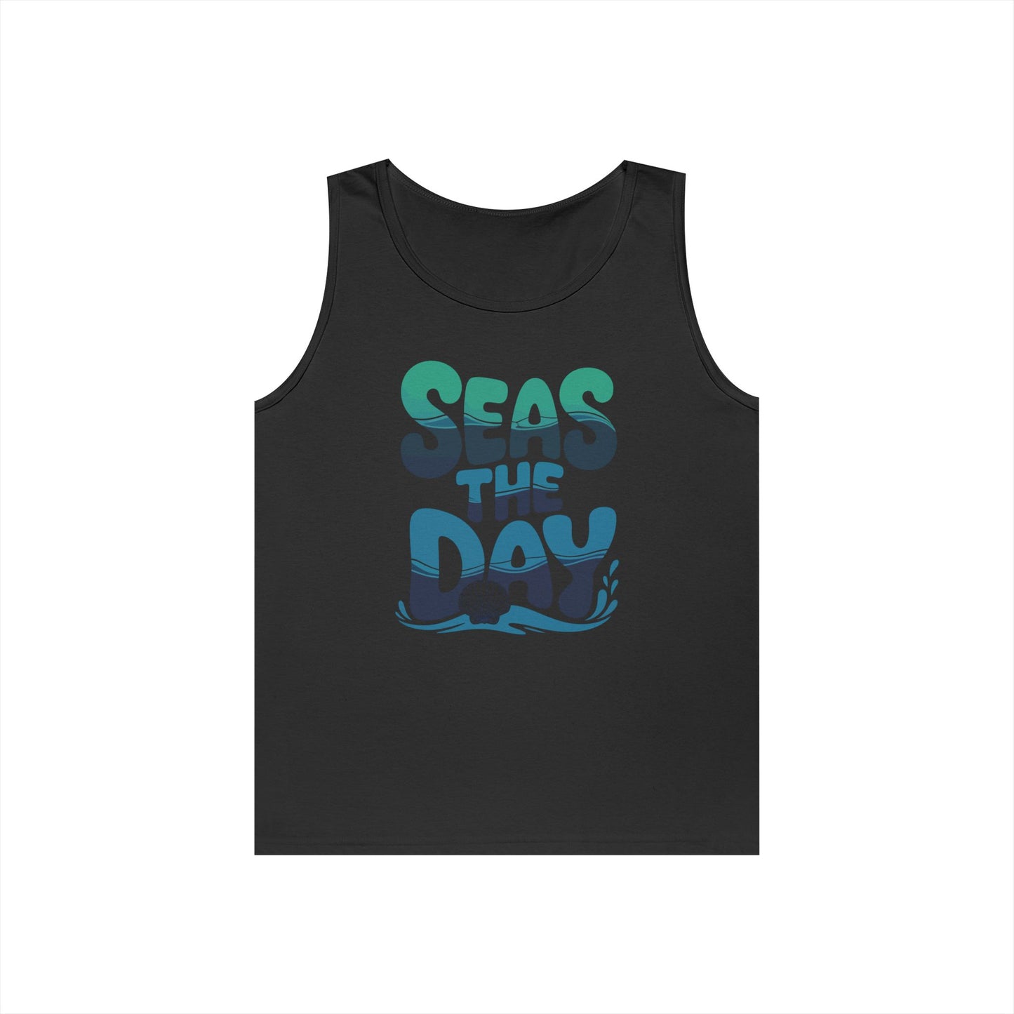 TEEZOCA coastal streetwear Unisex Tank Top with ocean wave text design Seas the Day Unisex Tank Top – Ocean Inspired Summer Beach Streetwear | TEEZOCA 
