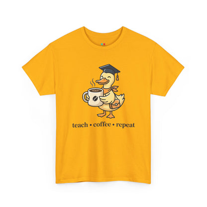 Funny Duck Teacher Shirt Unisex T-shirt Teach Coffee Repeat Gift | TEEZOCA 