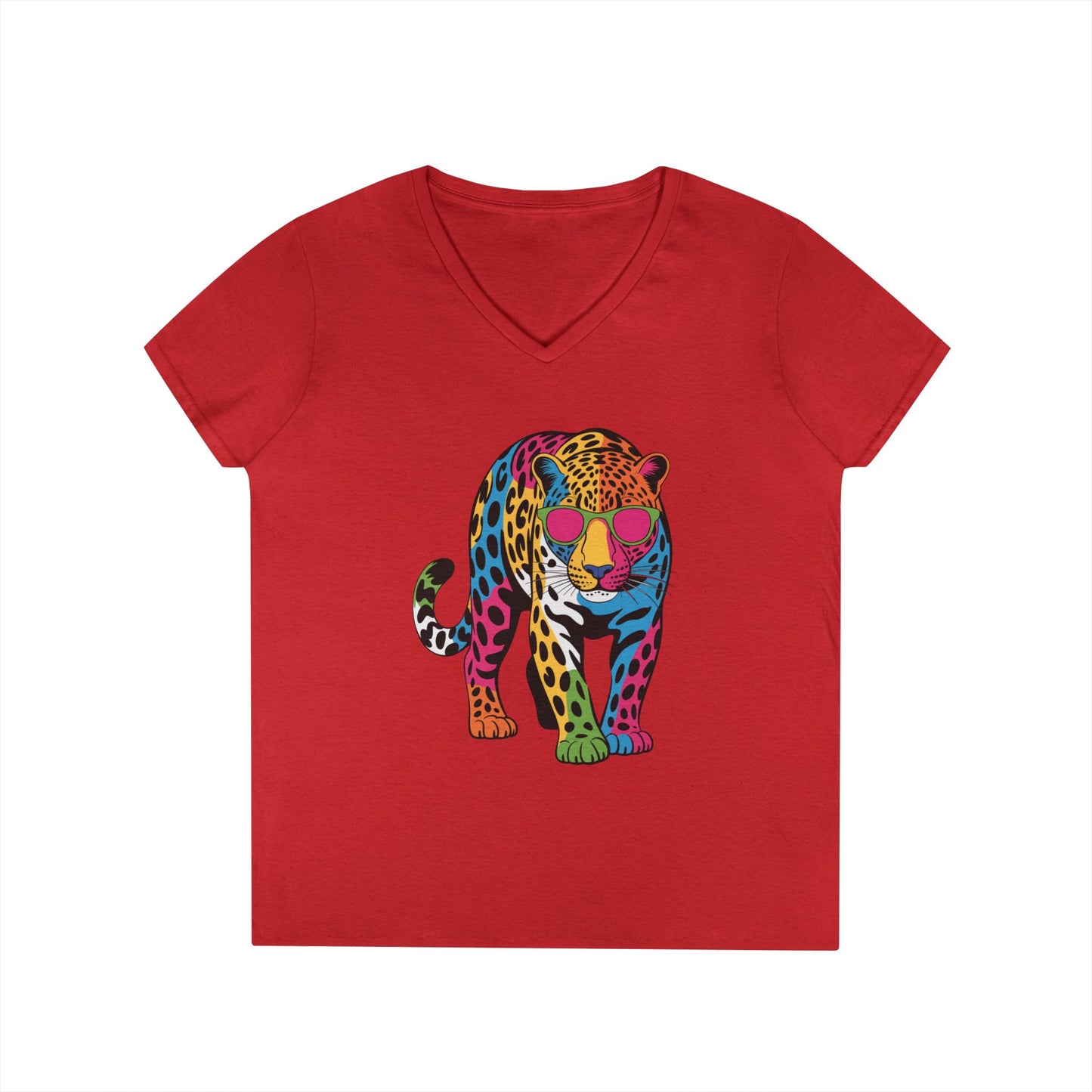 Colorful Leopard Confidence Graphic V-Neck T-Shirt for Bold Women | TEEZOCA 