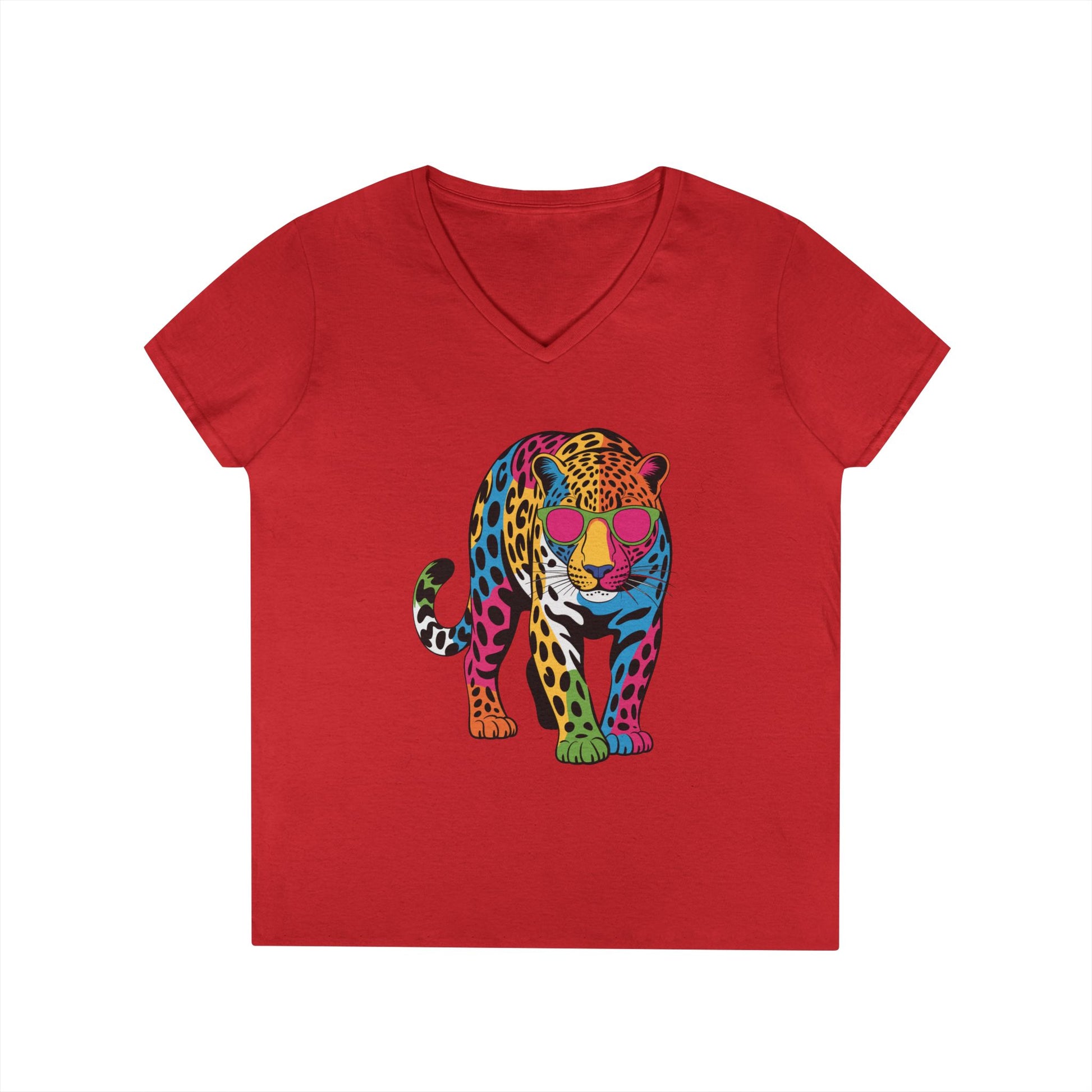 Colorful Leopard Confidence Graphic V-Neck T-Shirt for Bold Women | TEEZOCA 