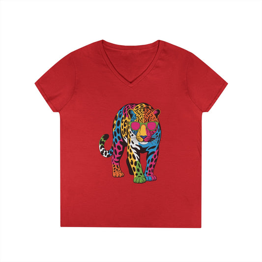Colorful Leopard Confidence Graphic V-Neck T-Shirt for Bold Women | TEEZOCA 