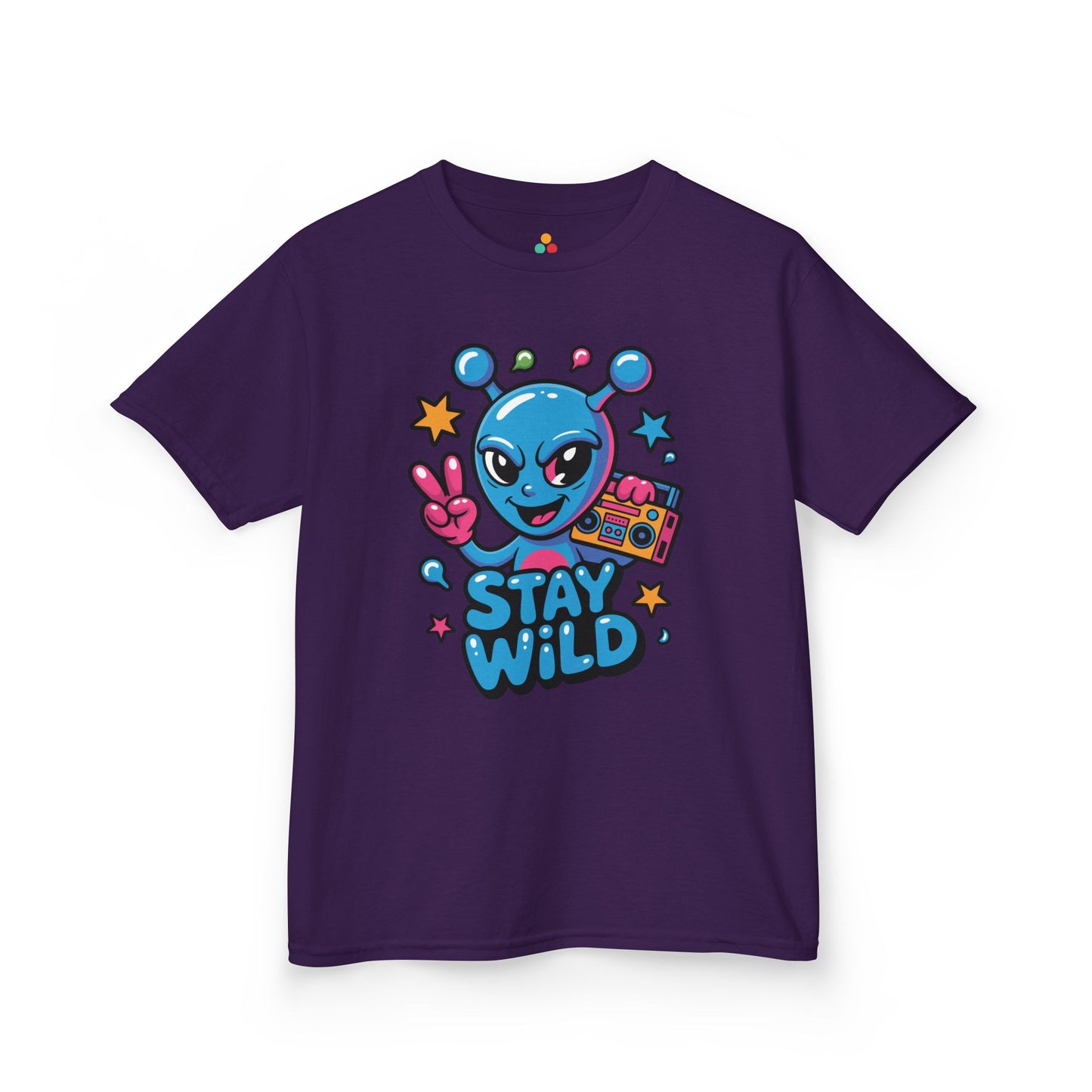TEEZOCA colorful space alien Stay Wild Kids tee Stay Wild Alien Boombox Graphic Kids T-shirt | TEEZOCA 