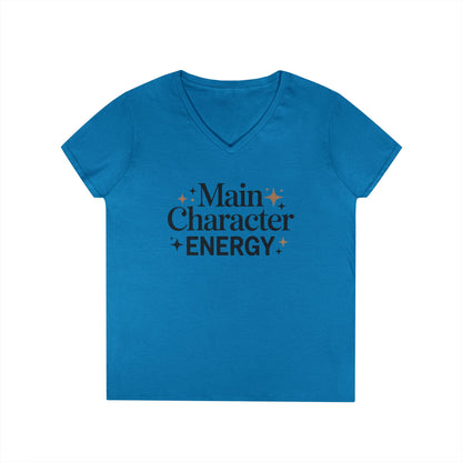 Main Character Energy Minimal Quote V-Neck T-Shirt for Women | TEEZOCA 