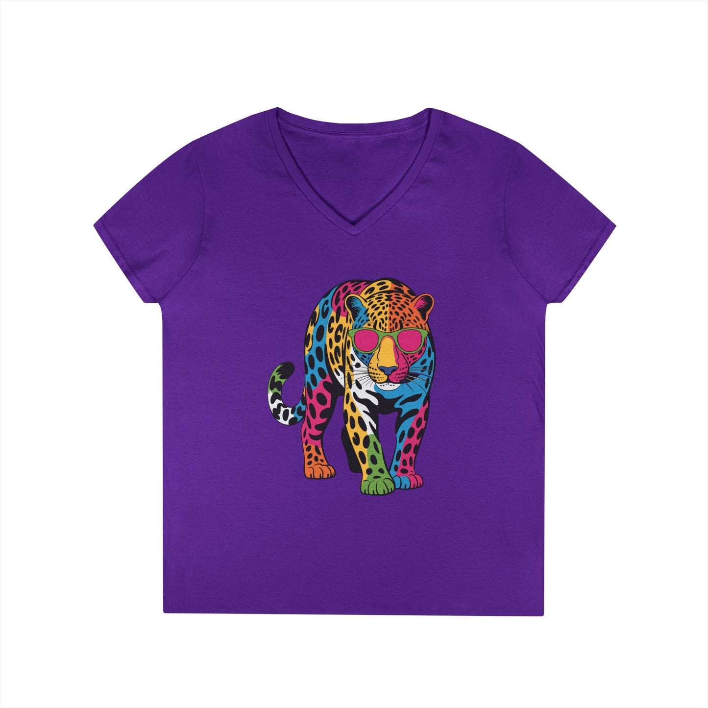 Colorful Leopard Confidence Graphic V-Neck T-Shirt for Bold Women | TEEZOCA 