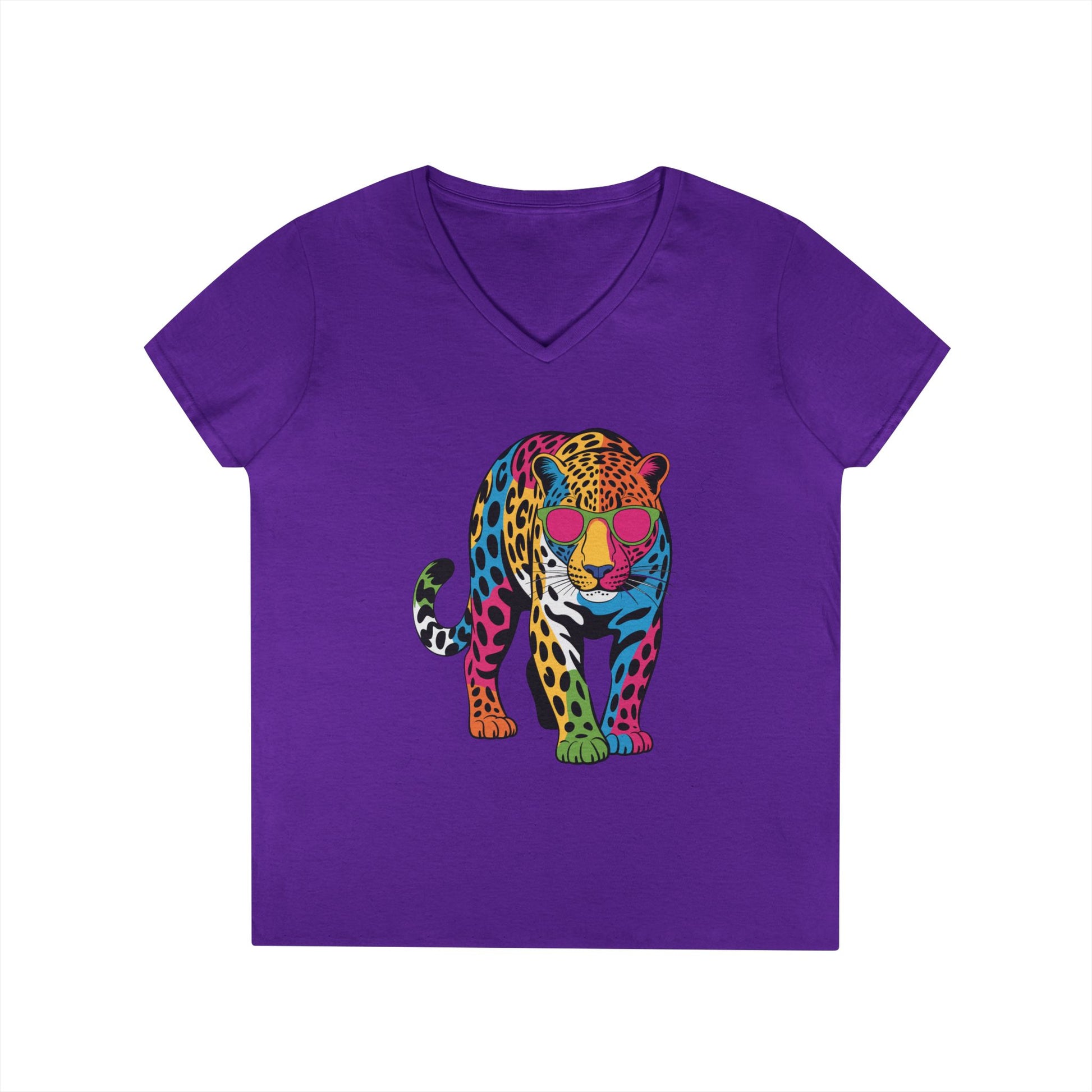 Colorful Leopard Confidence Graphic V-Neck T-Shirt for Bold Women | TEEZOCA 