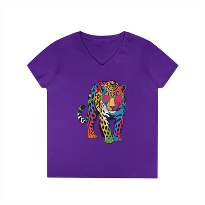 Colorful Leopard Confidence Graphic V-Neck T-Shirt for Bold Women | TEEZOCA 