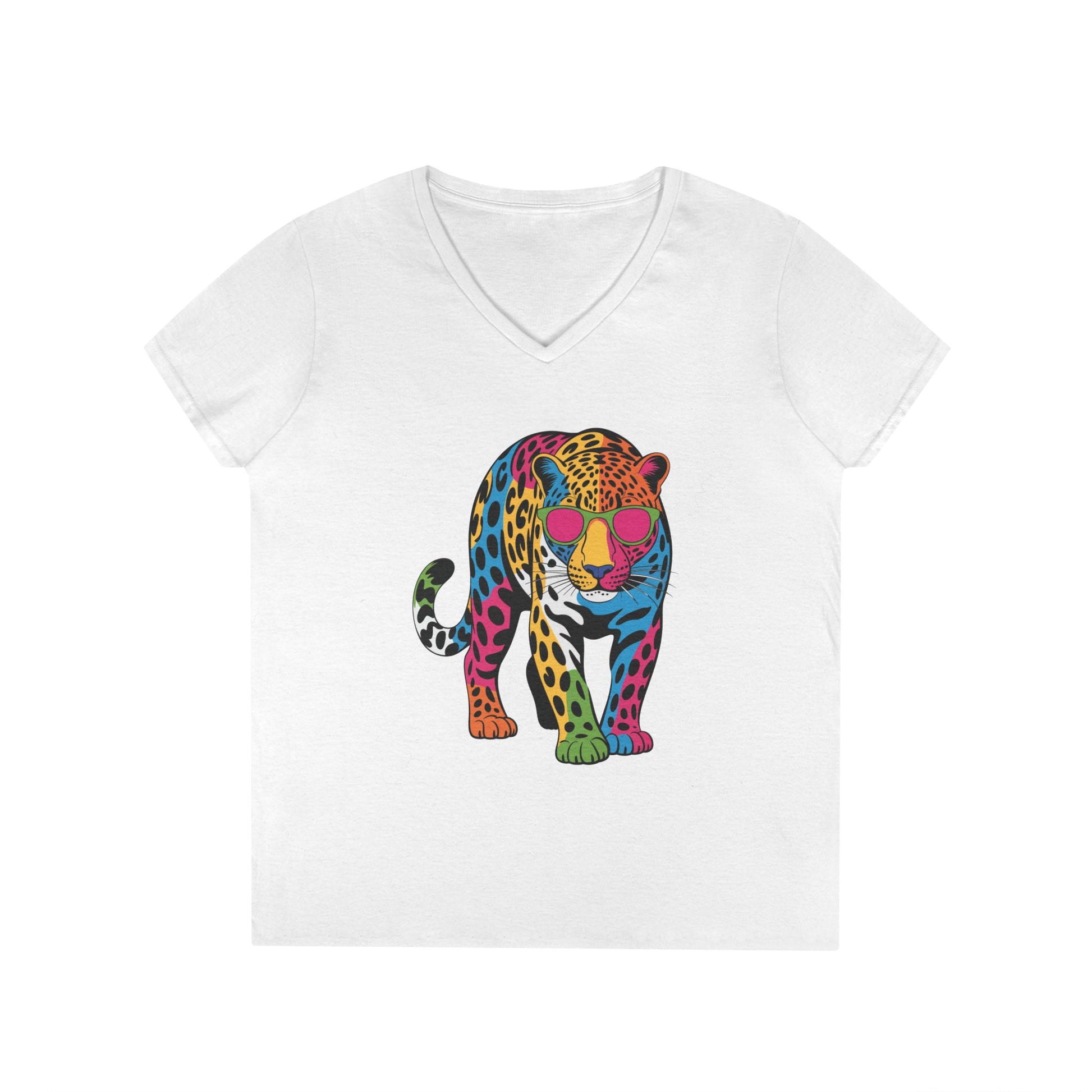Colorful Leopard Confidence Graphic V-Neck T-Shirt for Bold Women | TEEZOCA 
