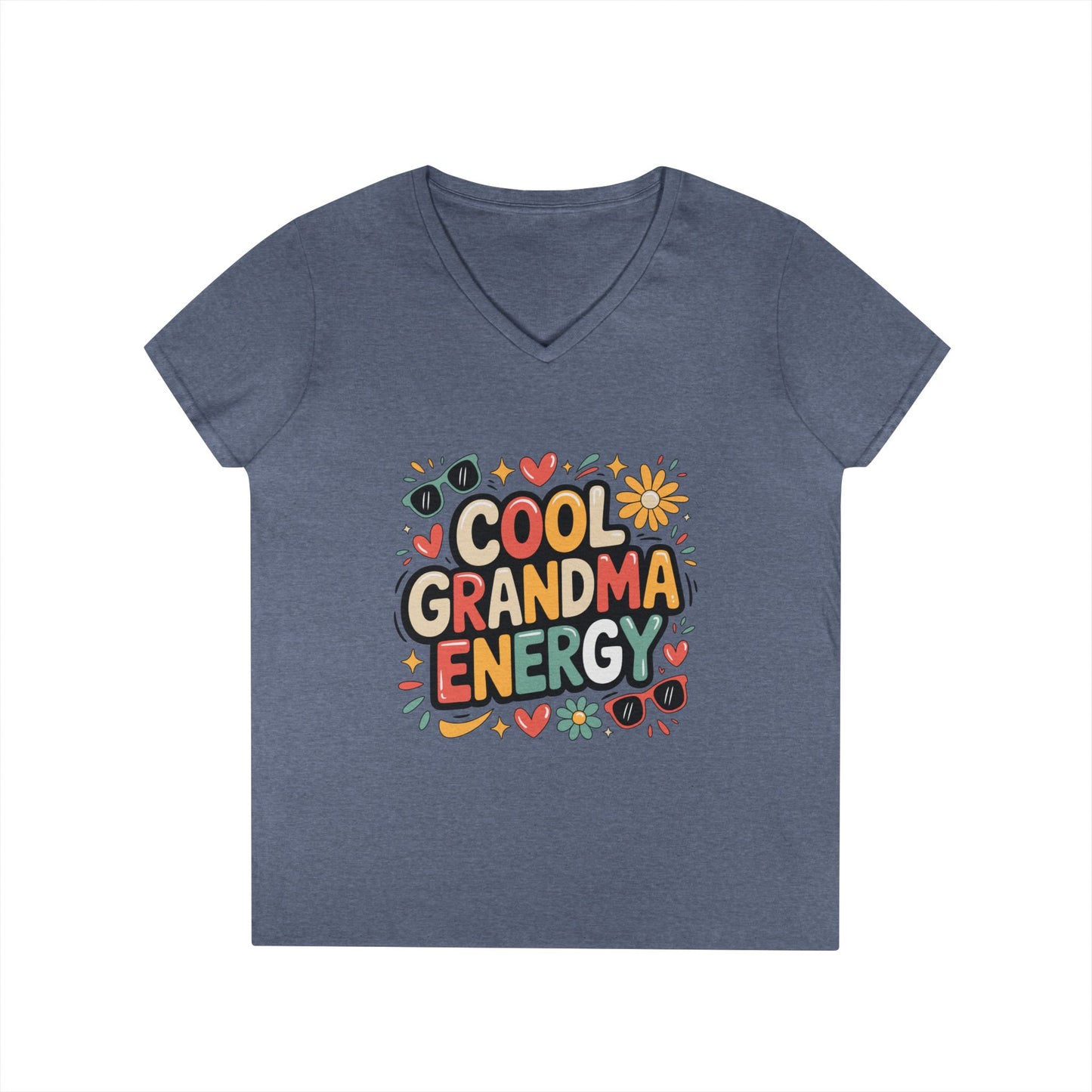 Cool Grandma Energy V-Neck T-Shirt Playful Retro Statement Tee | TEEZOCA 