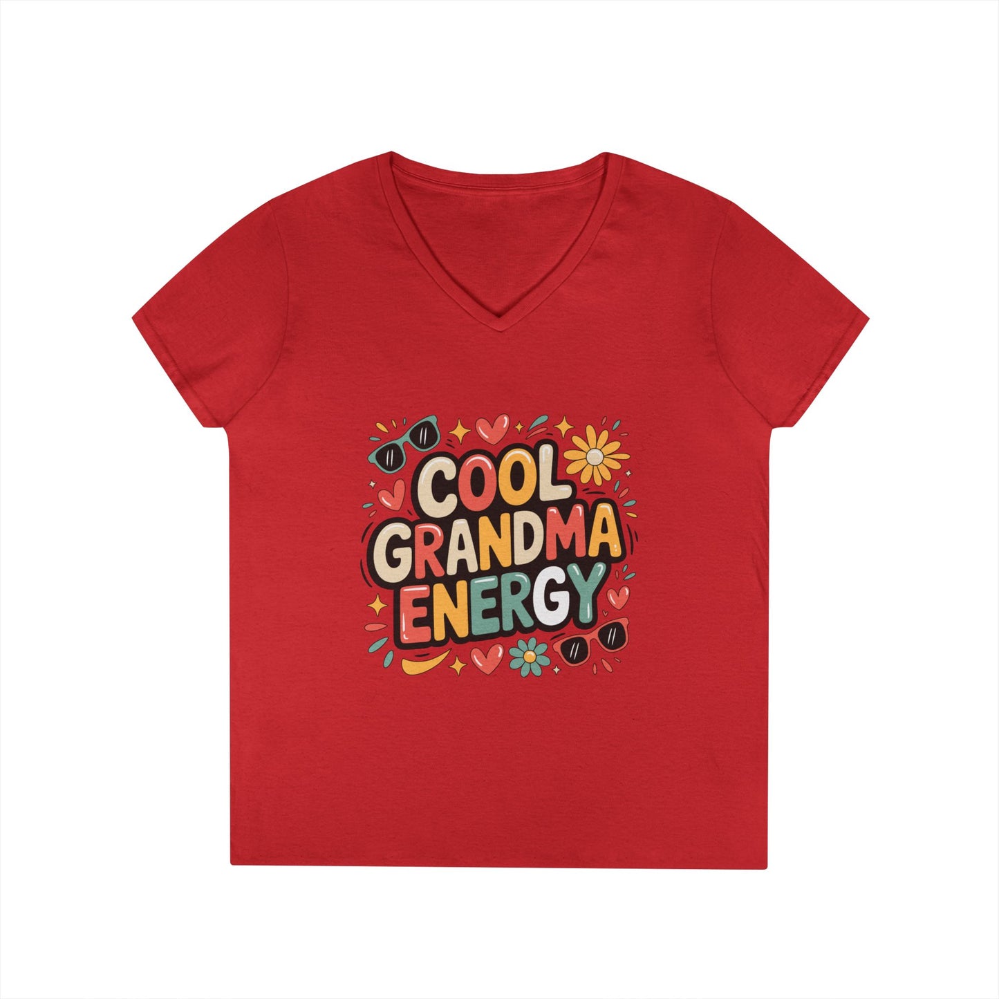 Cool Grandma Energy V-Neck T-Shirt Playful Retro Statement Tee | TEEZOCA 