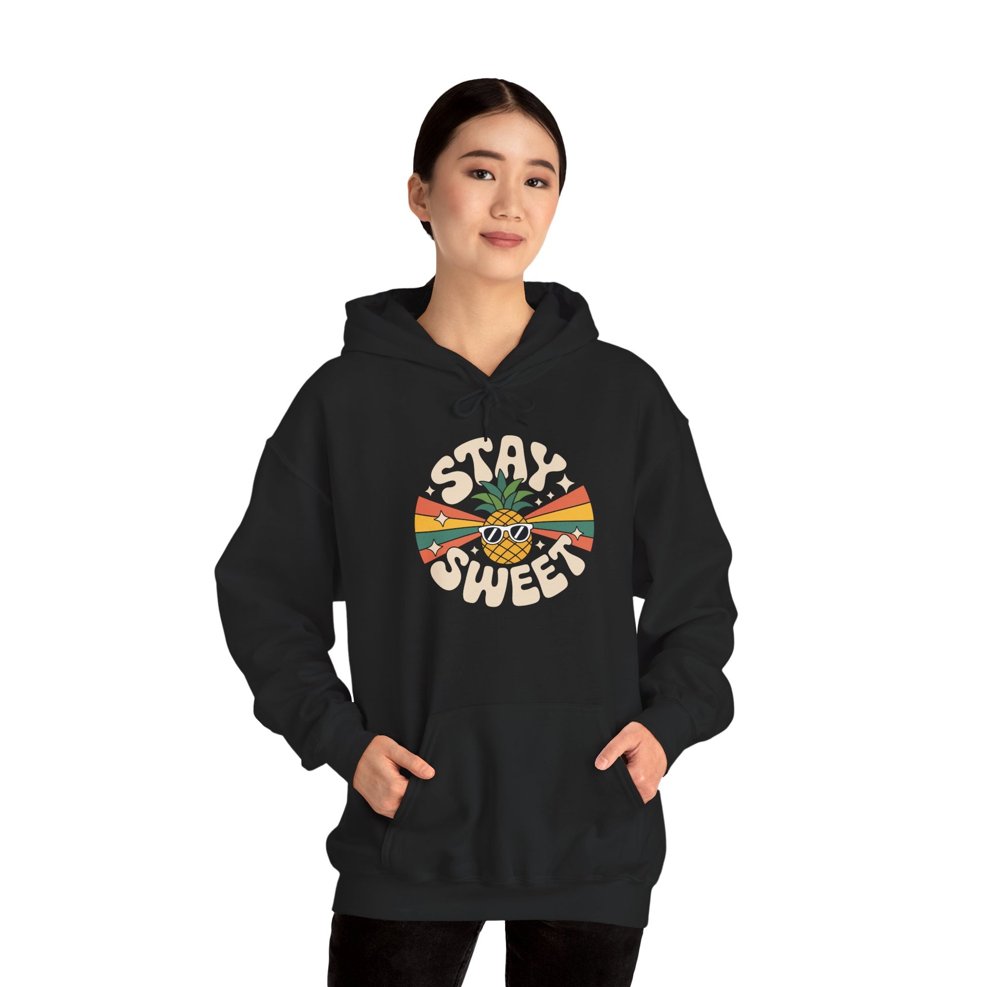 TEEZOCA cool pineapple wearing sunglasses Unisex Heavy Blend Hoodie streetwear - Stay Sweet Pineapple Graphic Unisex Heavy Blend Hoodie | TEEZOCA 
