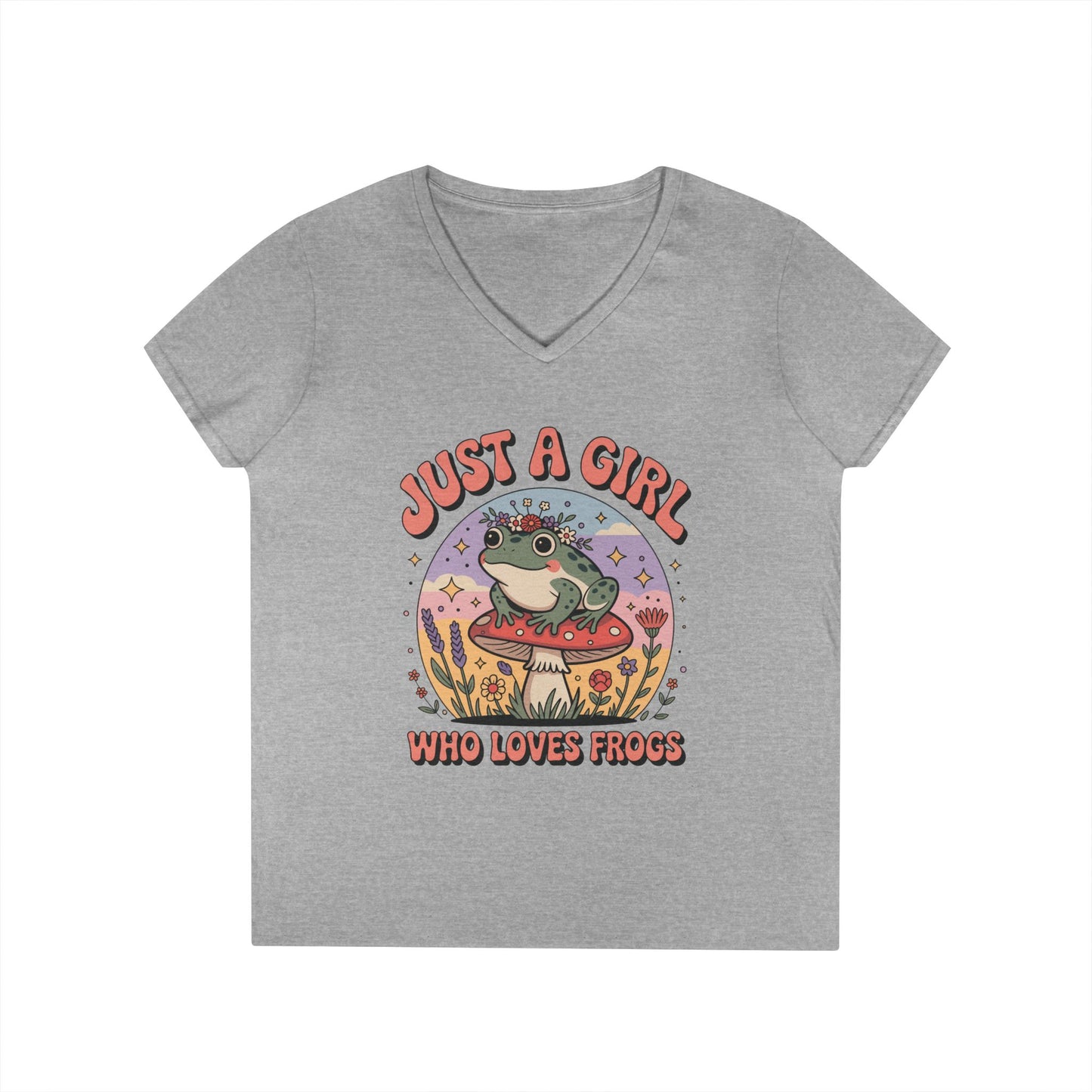 Just a Girl Who Loves Frogs Cute Nature Art V-Neck T-Shirt | TEEZOCA 