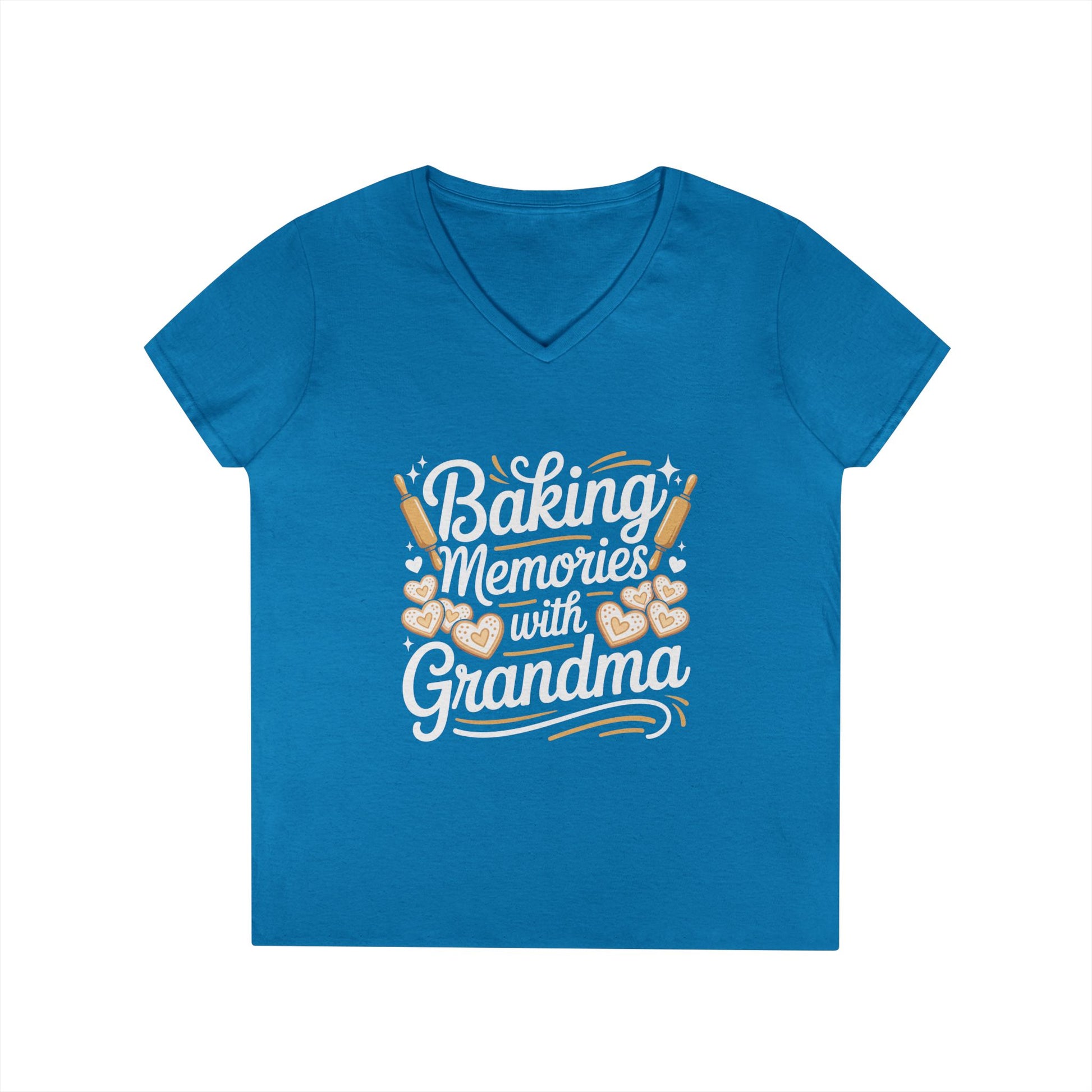 Baking Memories with Grandma V-Neck T-Shirt Sweet Family Love Tee | TEEZOCA 