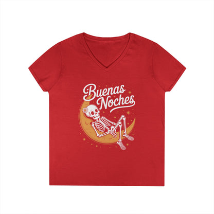 Buenas Noches Skeleton Moon Night Art Aesthetic V-Neck T-Shirt | TEEZOCA 