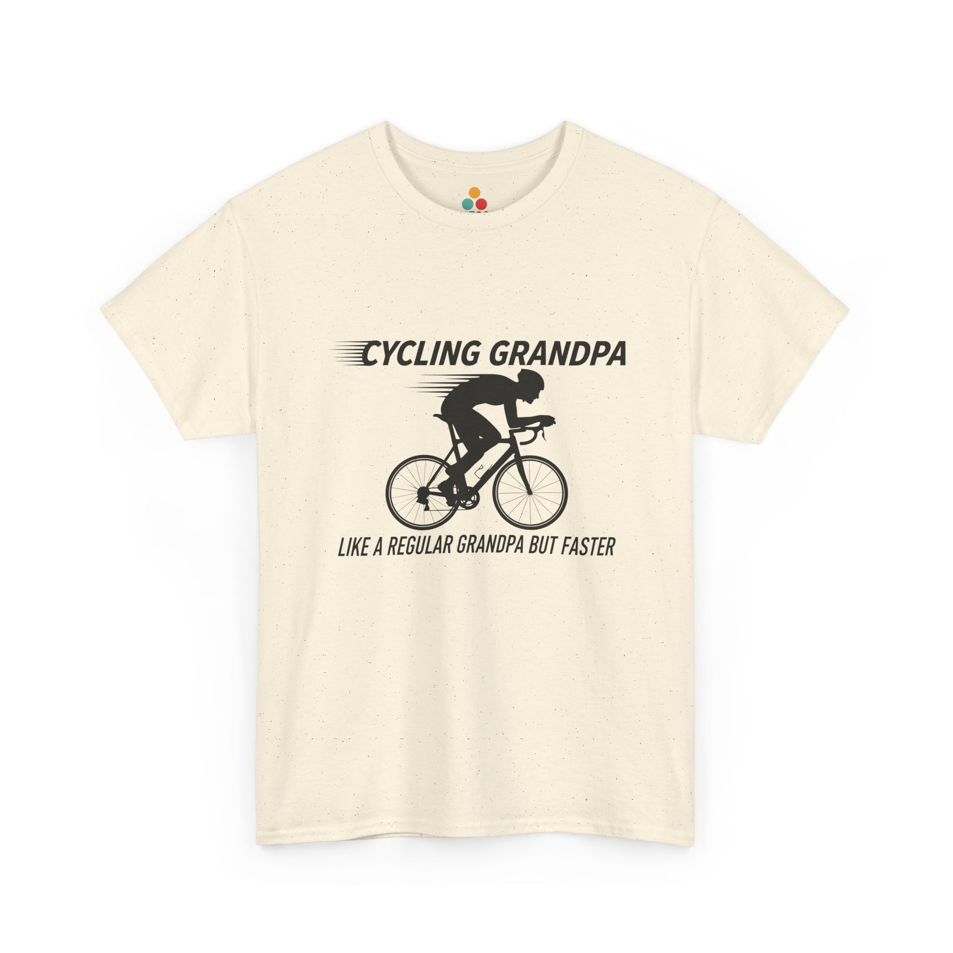TEEZOCA cream “Cycling Grandpa” funny grandpa cycling tee shown flat.