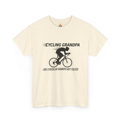 TEEZOCA cream “Cycling Grandpa” funny grandpa cycling tee shown flat.