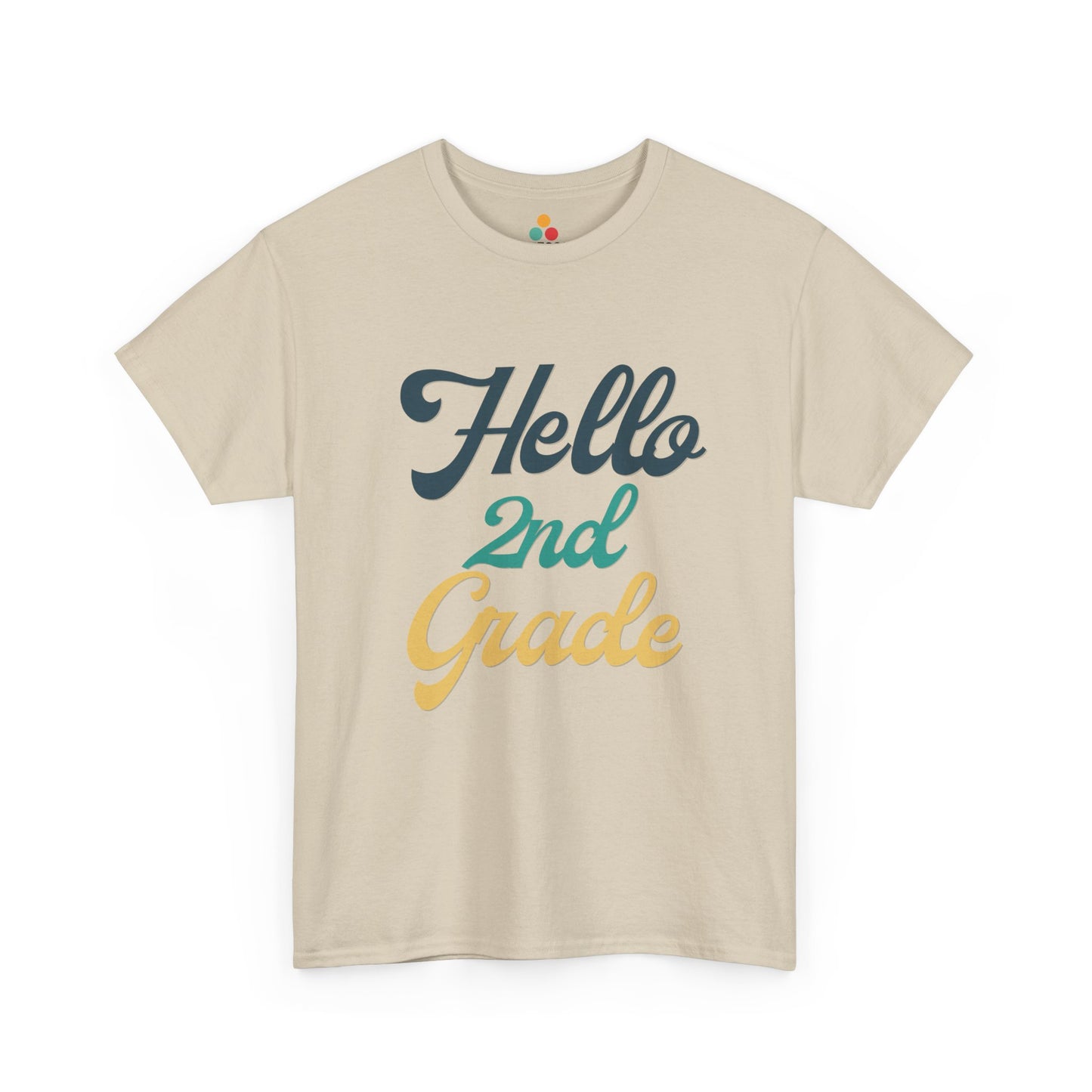 TEEZOCA cream "Hello 2nd Grade" retro graphic t-shirt shown flat.