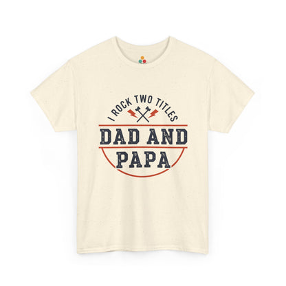TEEZOCA cream “I Rock Two Titles” dad and papa gift t-shirt by TEEZOCA shown flat.