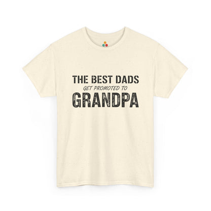 TEEZOCA cream “The Best Dads Get Promoted to Grandpa” statement t-shirt shown flat.