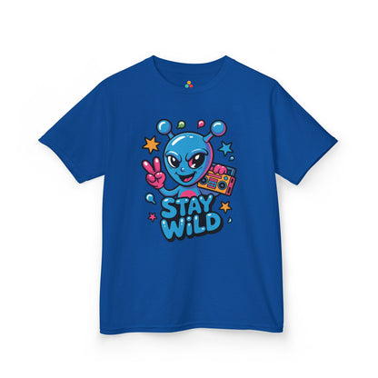 TEEZOCA cute blue alien peace sign Kids T-shirt Stay Wild Alien Boombox Graphic Kids T-shirt | TEEZOCA 