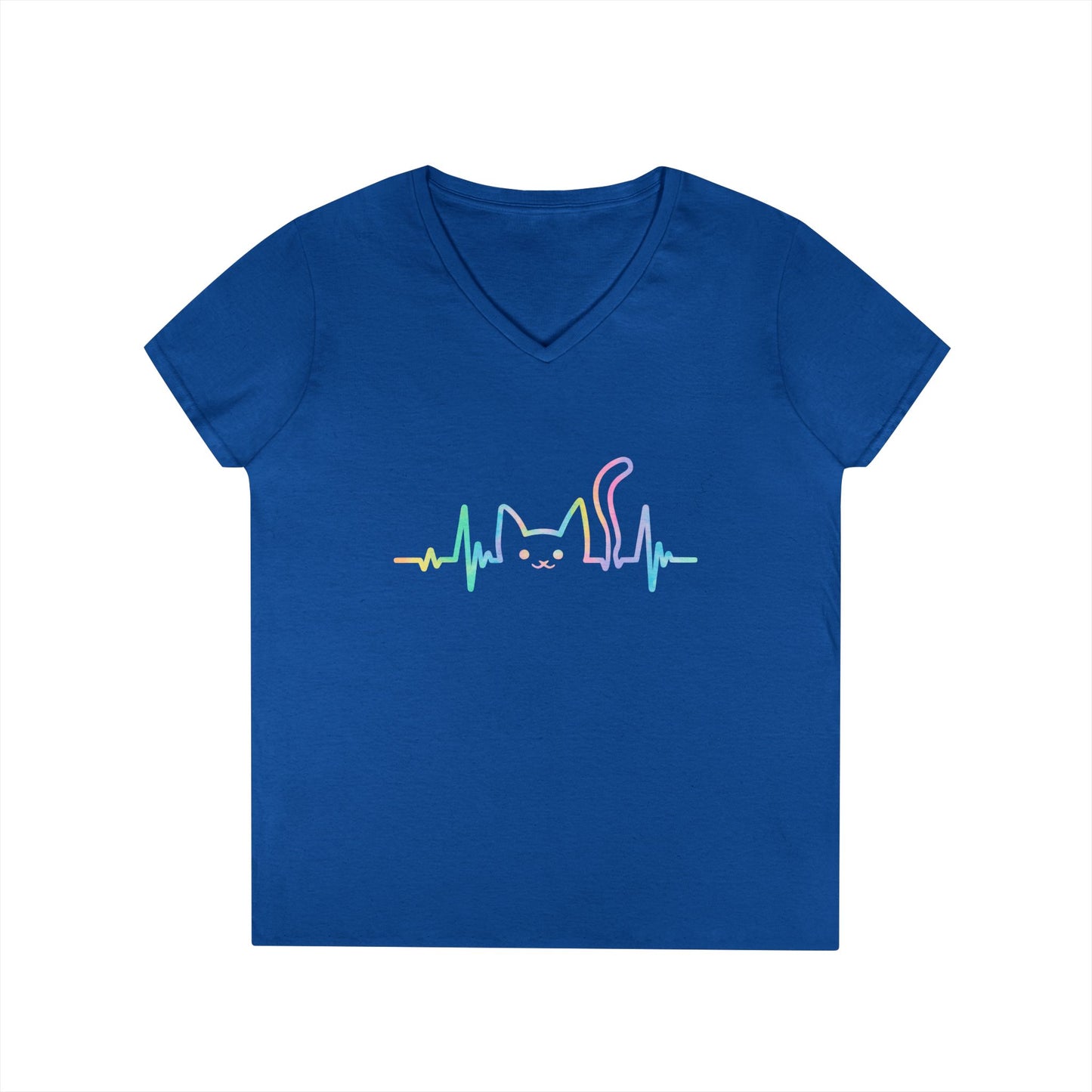 Cute Cat Heartbeat V-Neck T-Shirt Aesthetic Pet Lover Style Tee | TEEZOCA 