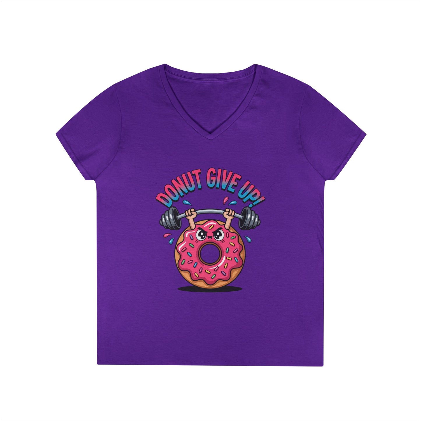 Donut Give Up Fitness Humor Graphic V-Neck T-Shirt for Women | TEEZOCA 
