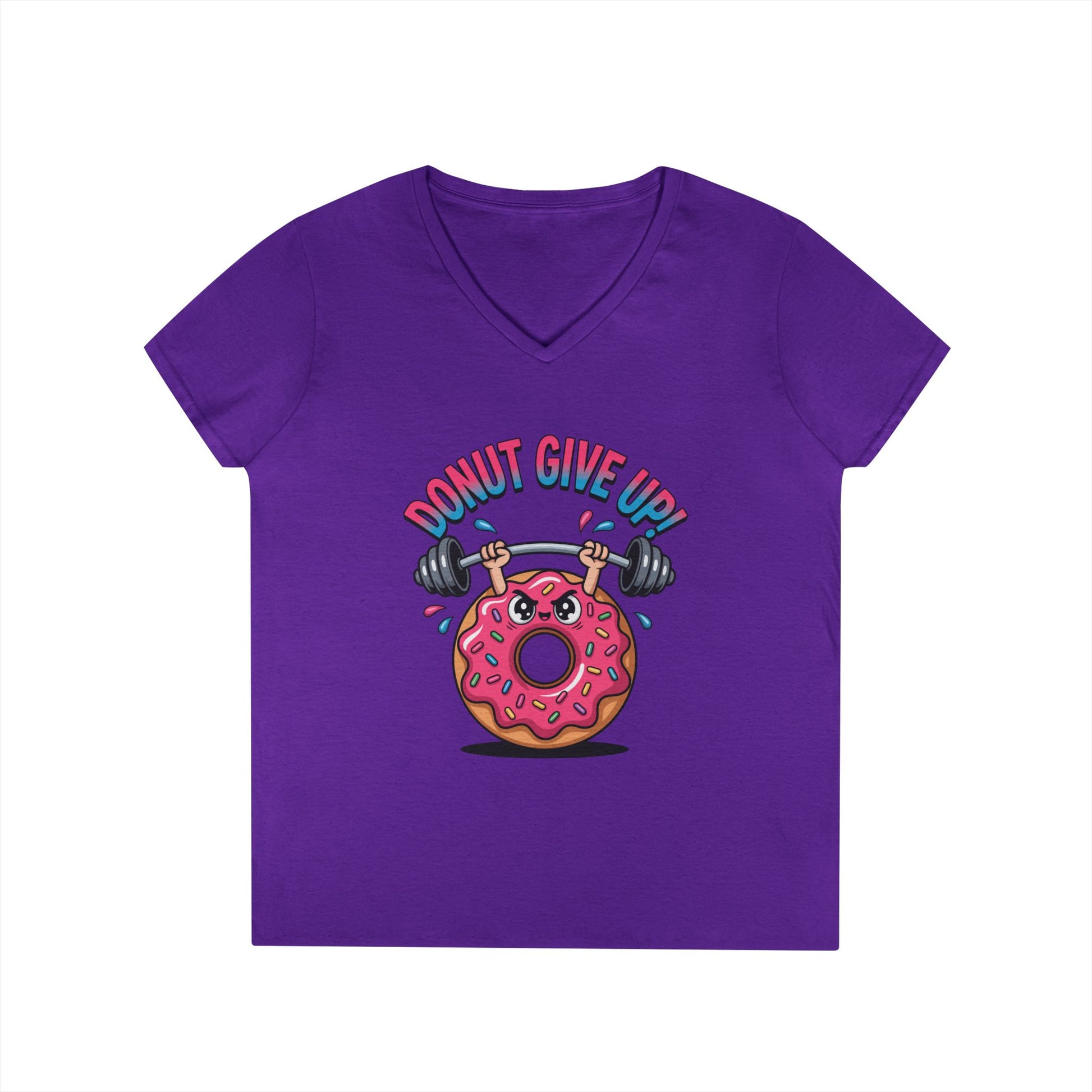 Donut Give Up Fitness Humor Graphic V-Neck T-Shirt for Women | TEEZOCA 