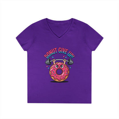 Donut Give Up Fitness Humor Graphic V-Neck T-Shirt for Women | TEEZOCA 