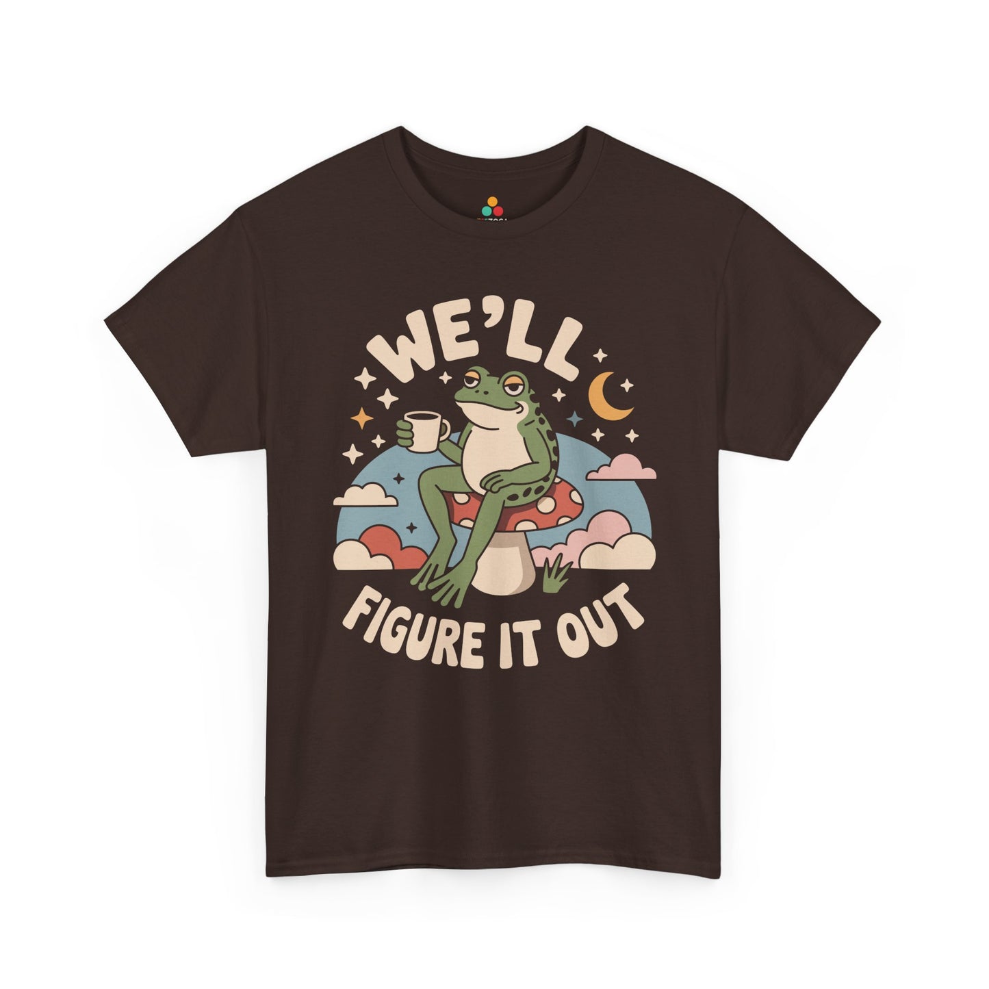 We'll Figure It Out Cute Relaxed Frog Moonlit Illustration T‑Shirt | TEEZOCA 