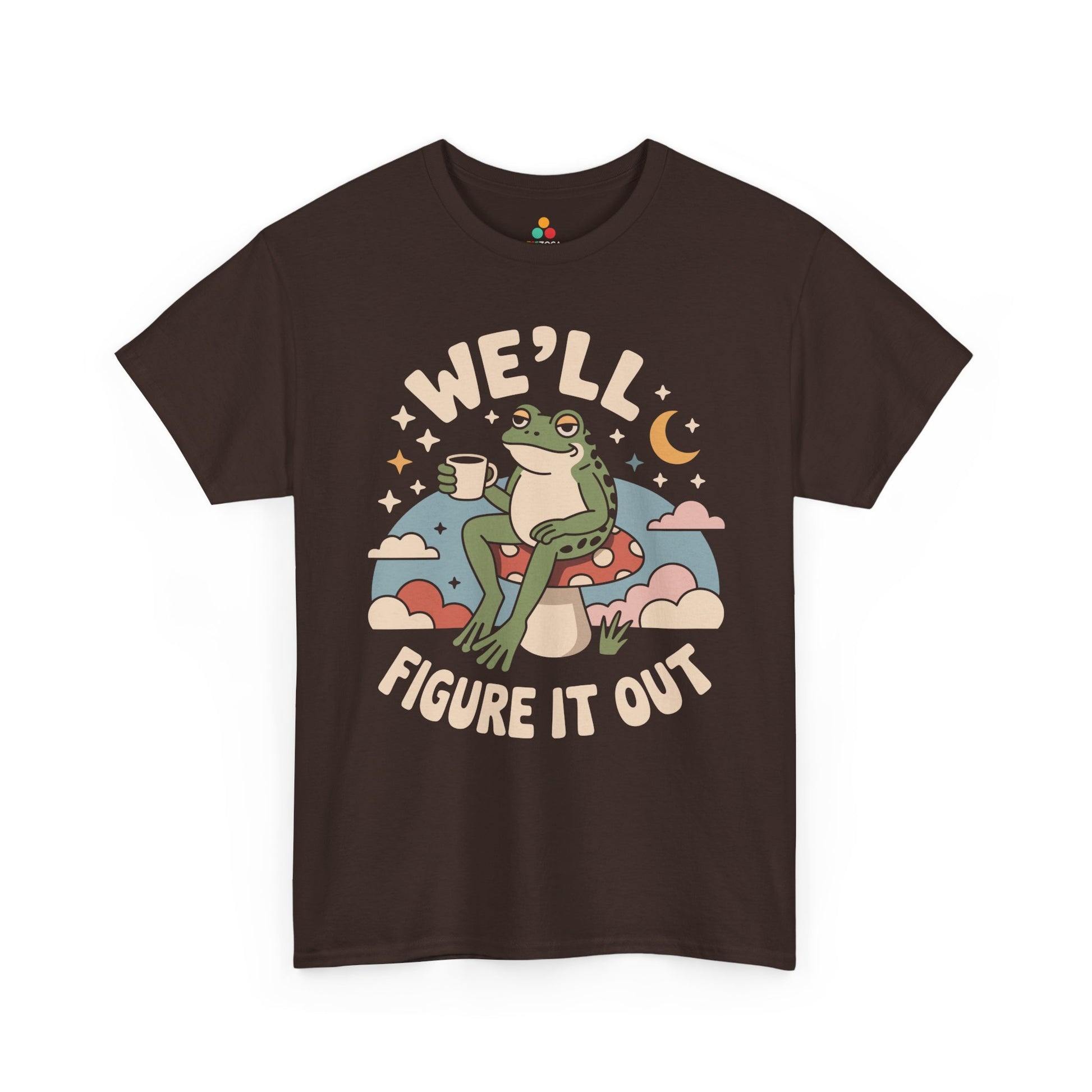 We'll Figure It Out Cute Relaxed Frog Moonlit Illustration T‑Shirt | TEEZOCA 