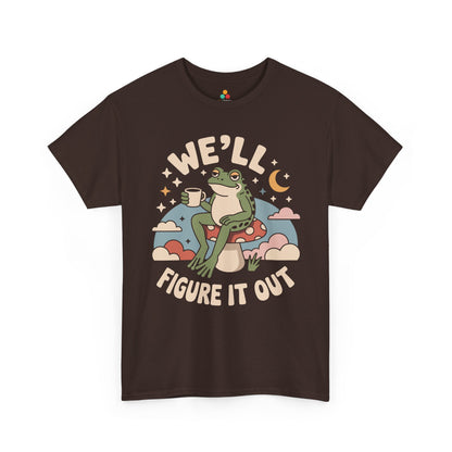 We'll Figure It Out Cute Relaxed Frog Moonlit Illustration T‑Shirt | TEEZOCA 