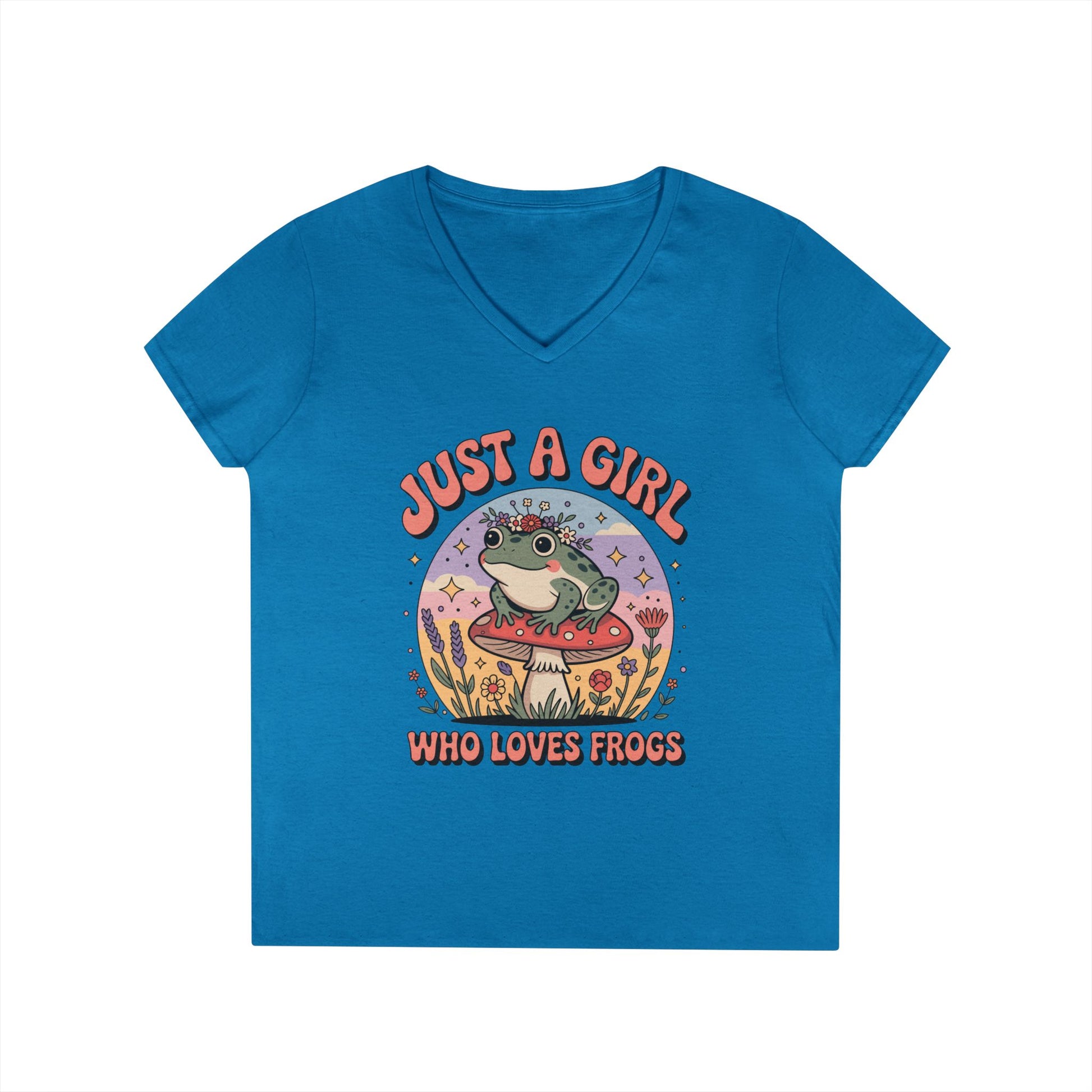 Just a Girl Who Loves Frogs Cute Nature Art V-Neck T-Shirt | TEEZOCA 