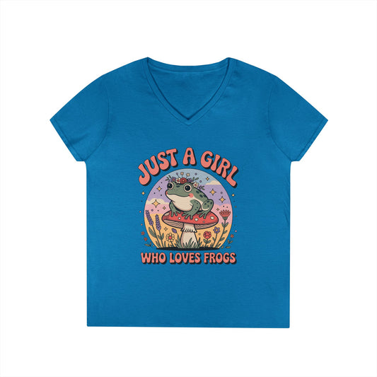Just a Girl Who Loves Frogs Cute Nature Art V-Neck T-Shirt | TEEZOCA 