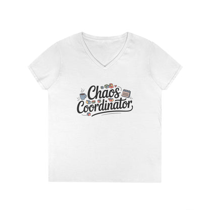 Chaos Coordinator Cute Minimalist Mom Life V-Neck T-Shirt for Women | TEEZOCA 
