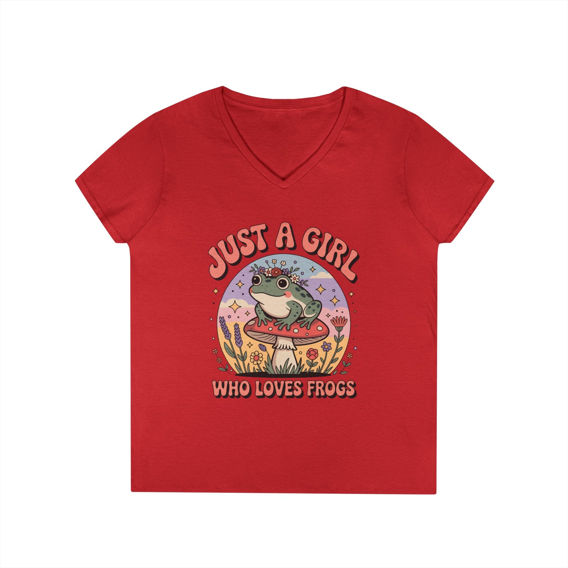 Just a Girl Who Loves Frogs Cute Nature Art V-Neck T-Shirt | TEEZOCA 