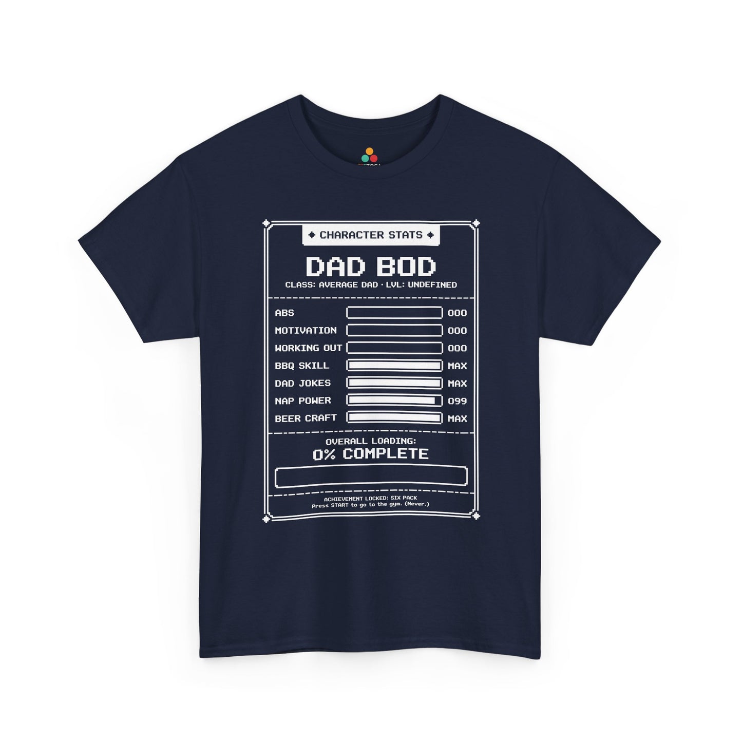 TEEZOCA dad bod loading shirt Unisex T-shirt with RPG menu artwork for a funny Father’s Day gift.
