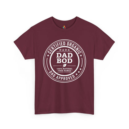 TEEZOCA dad bod shirt Unisex T-shirt with certified organic badge and No Artificial Abs joke.
