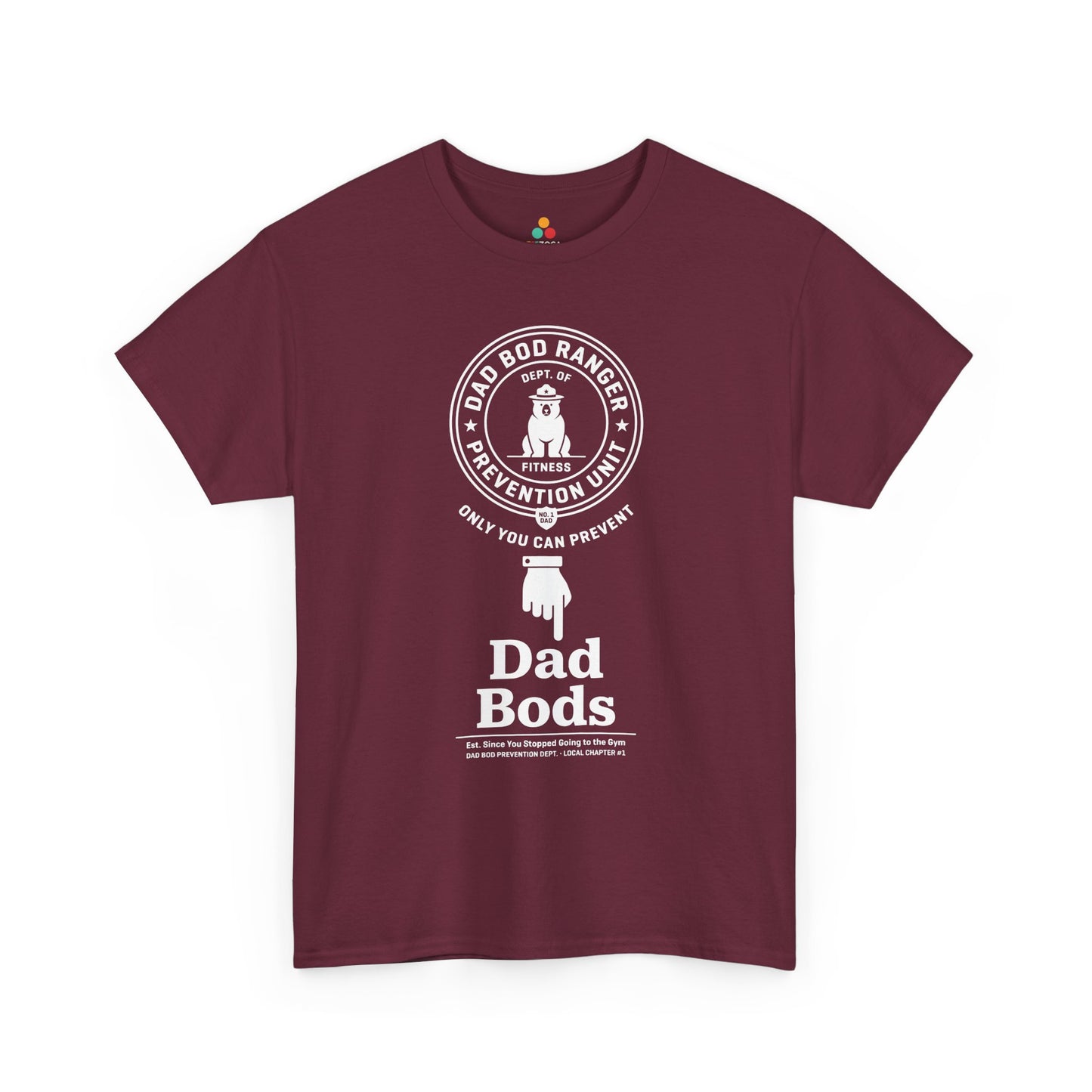 TEEZOCA dad bod shirt Unisex T-shirt with ranger badge parody and Only You Can Prevent Dad Bods joke.
