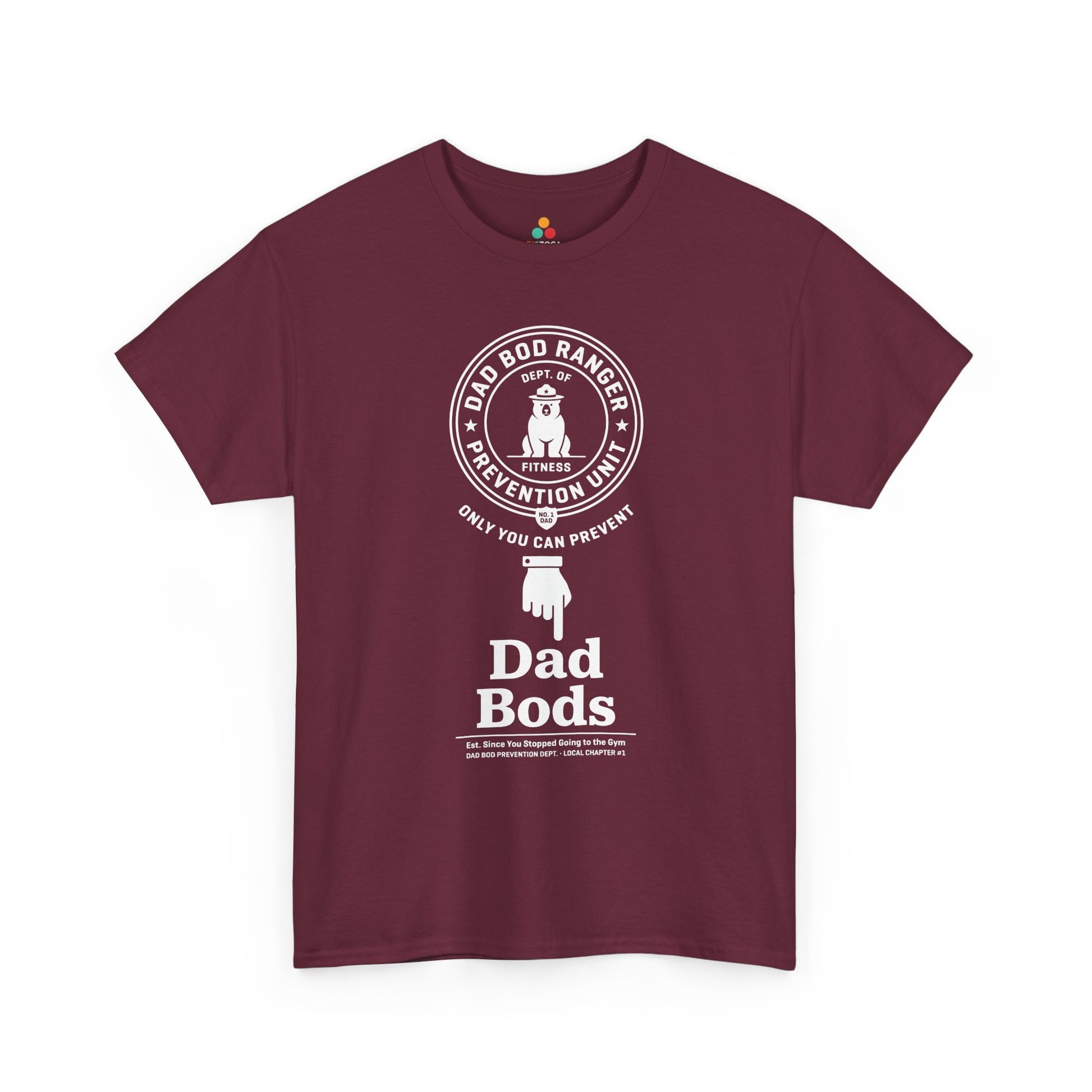 TEEZOCA dad bod shirt Unisex T-shirt with ranger badge parody and Only You Can Prevent Dad Bods joke.
