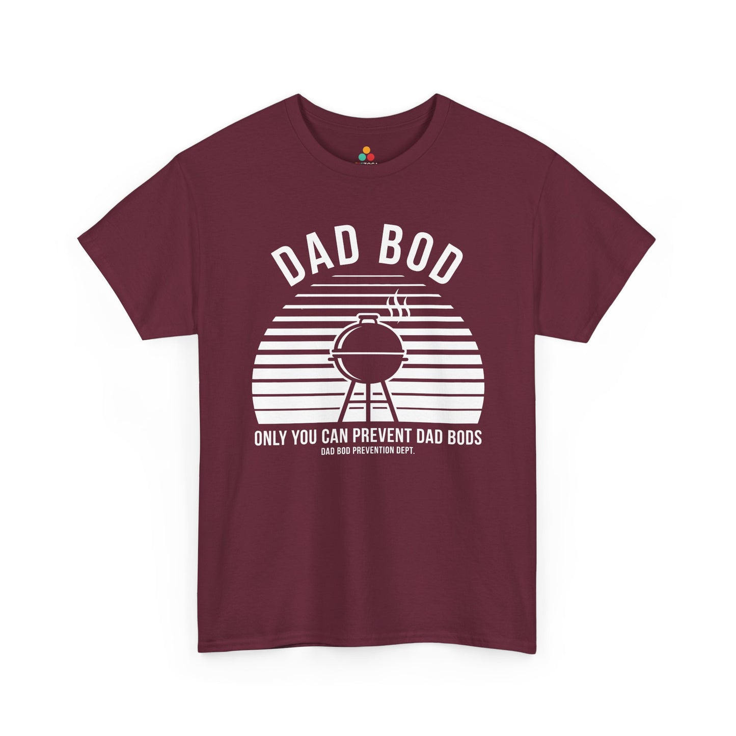 TEEZOCA dad bod shirt Unisex T-shirt with retro sunset BBQ grill and Only You Can Prevent Dad Bods joke.
