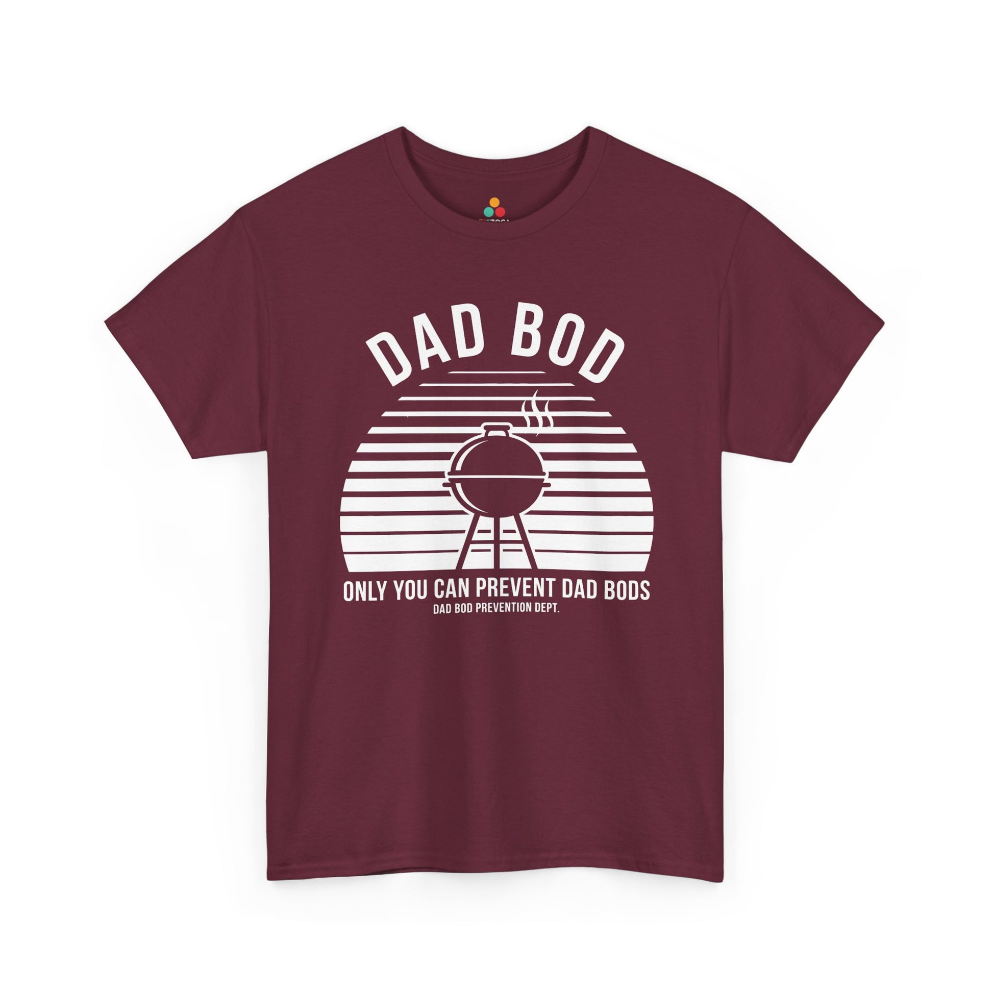 TEEZOCA dad bod shirt Unisex T-shirt with retro sunset BBQ grill and Only You Can Prevent Dad Bods joke.
