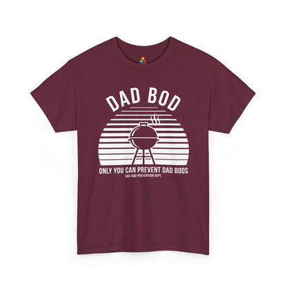TEEZOCA dad bod shirt Unisex T-shirt with retro sunset BBQ grill and Only You Can Prevent Dad Bods joke.
