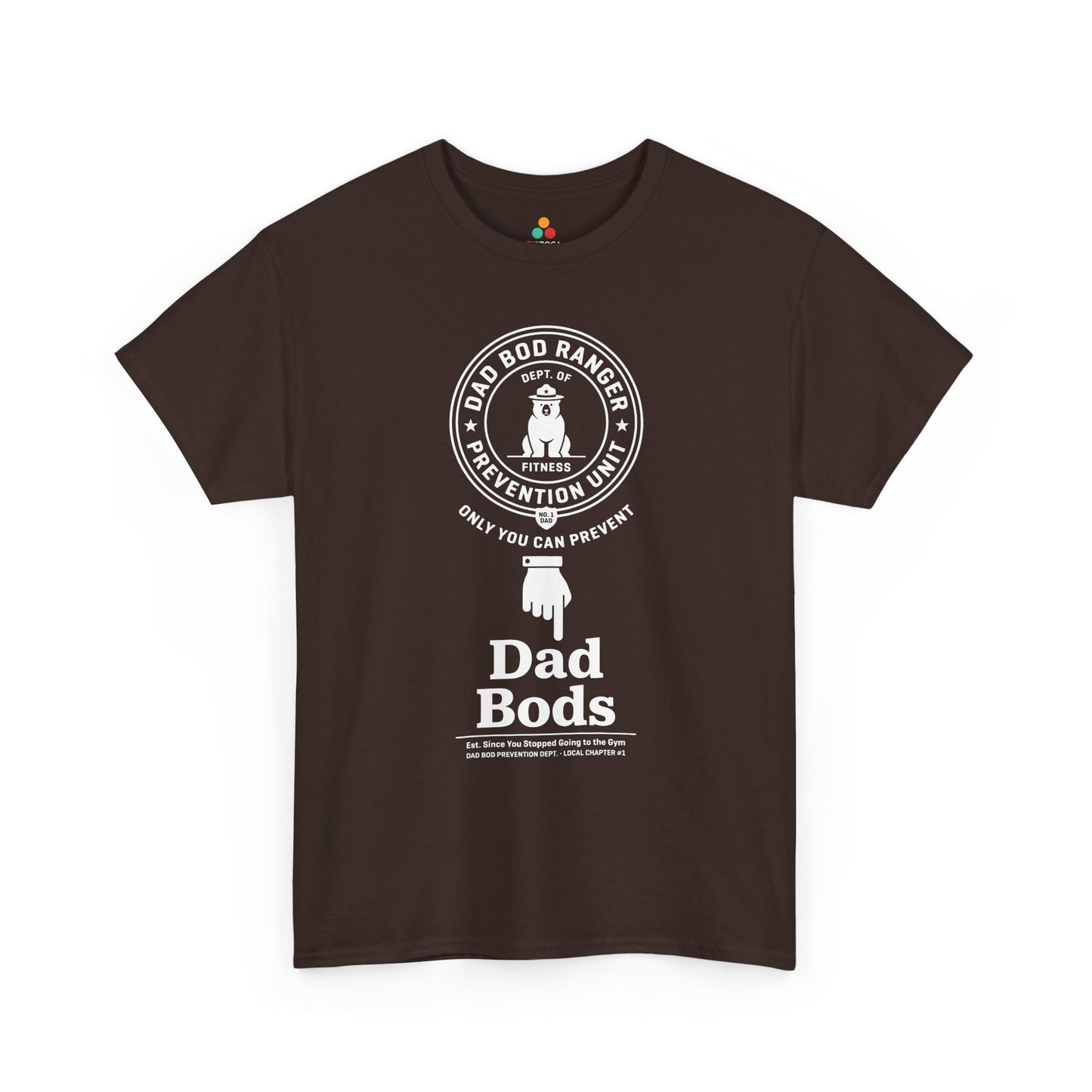 TEEZOCA dad bod shirt t-shirt featuring No. 1 Dad shield artwork and dad bod prevention unit humor.
