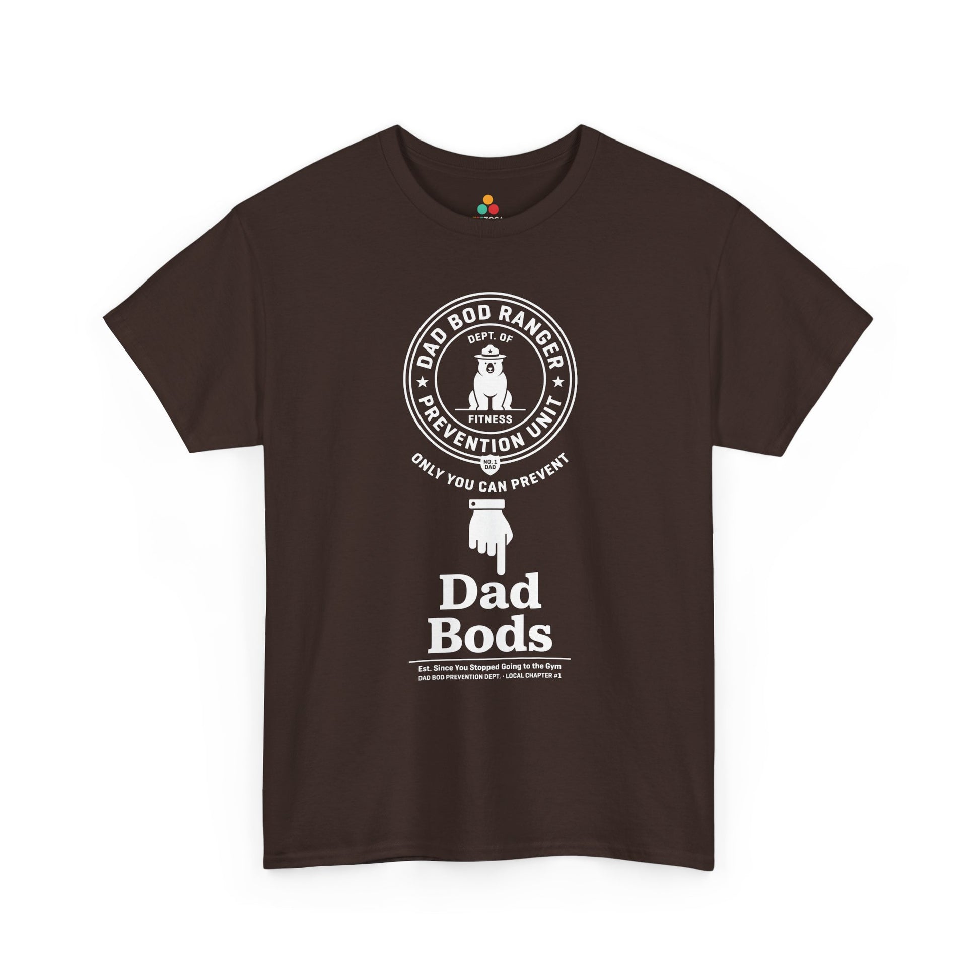 TEEZOCA dad bod shirt t-shirt featuring No. 1 Dad shield artwork and dad bod prevention unit humor.
