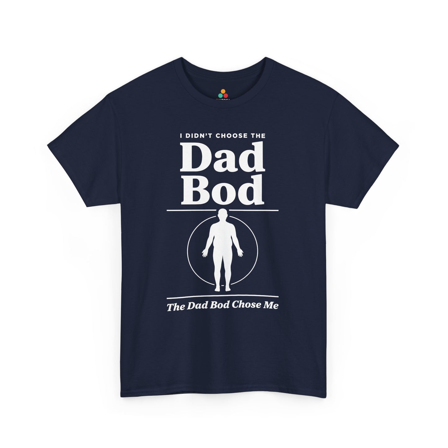 TEEZOCA dad bod t shirt design with circular spotlight silhouette and clever dad humor.
